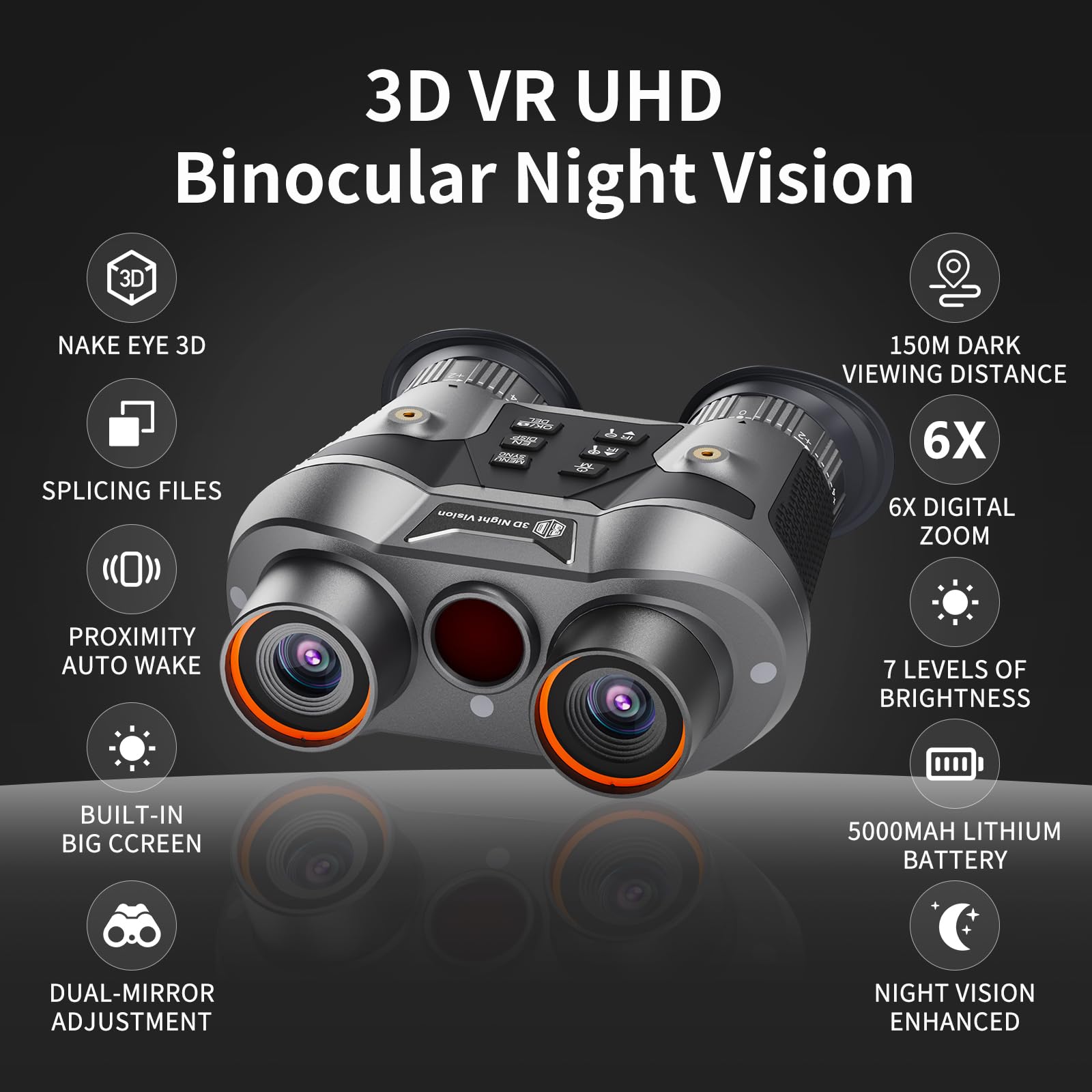 Dsoon 3D Vr Night Vision Goggles - Rechargeable Head-Mounted Binoculars With 8K Uhd & 4K Video, 3D Synthesis,2300Ft Ir Night Vision,36Mp Photos,6X Zoom,Includes 64Gb Tf Card For Hunting Surveillance