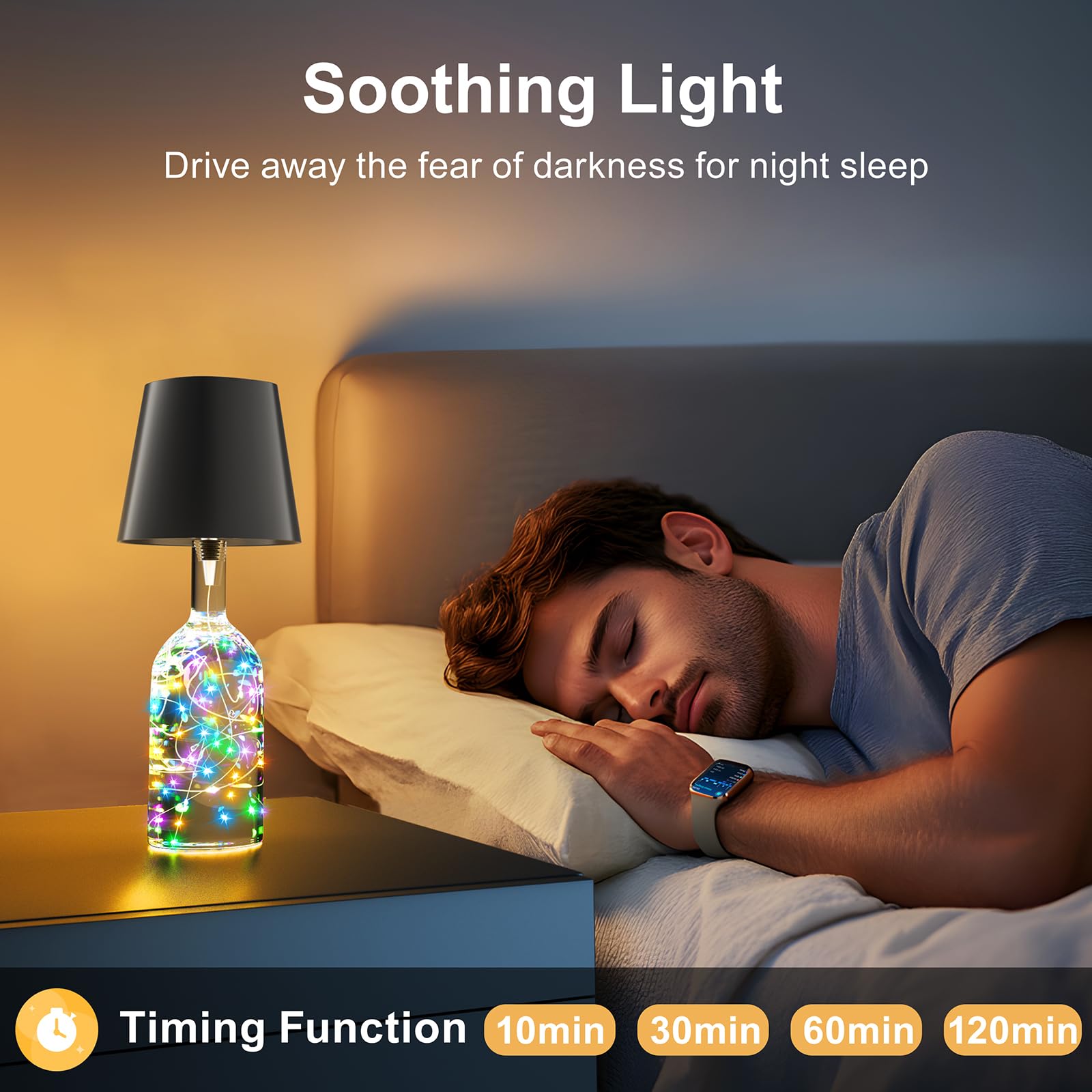 Homebest Wireless Bottle Lamp,Wine Bottle Lights With Remote,2000Mah Touch Table Lamp Shades With Rgb String Lights And Timer,5-Level Brightness &3 Color Temps Battery Operated Lamp For Living Room,Bar(2 Pack)