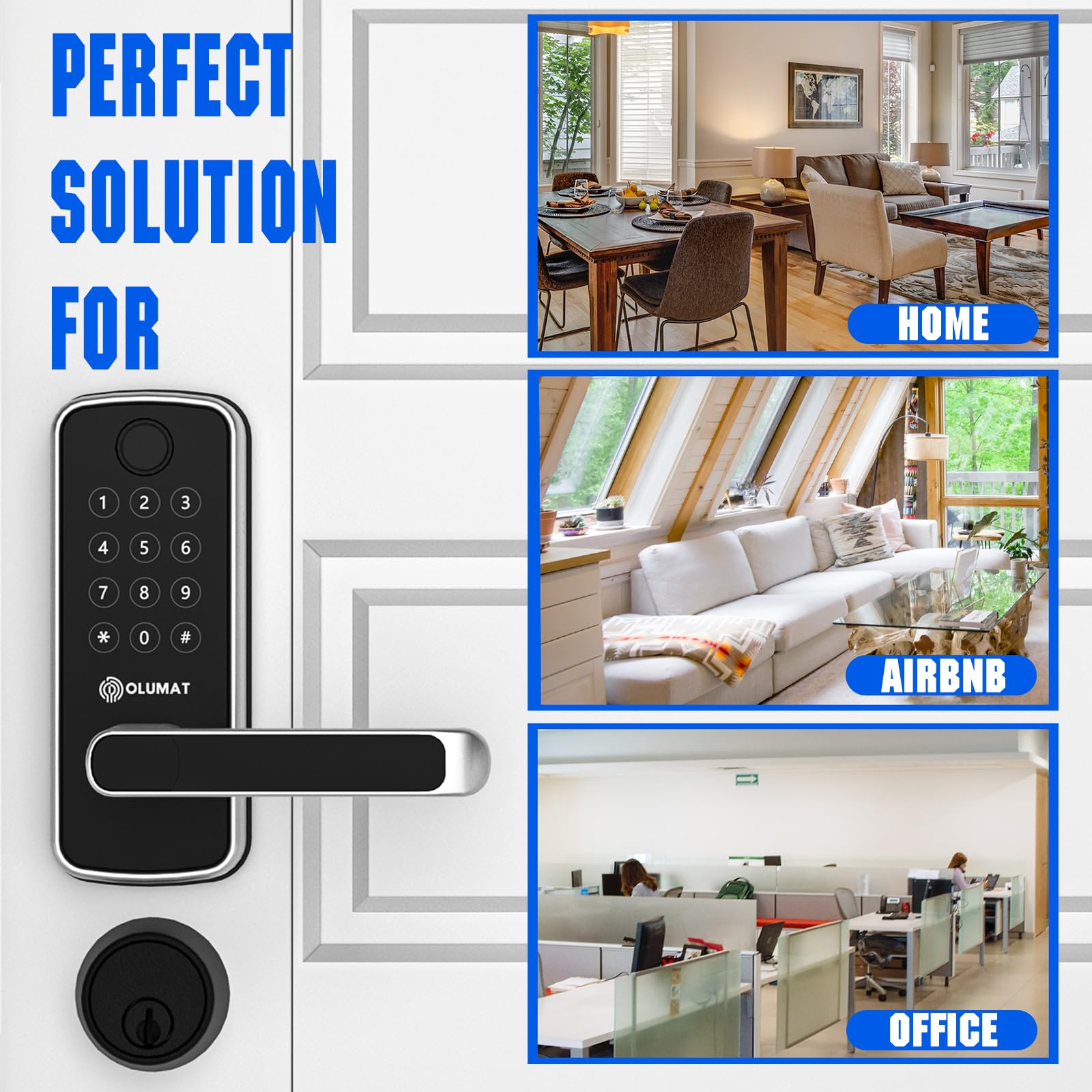 Olumat Smart Lock With Handle: Wi-Fi Keyless Entry Door Lock - Smart Locks For Front Door - Biometric Fingerprint Door Lock - Smart Door Lock With Keypad - Garage Door With App Control - Auto Lock