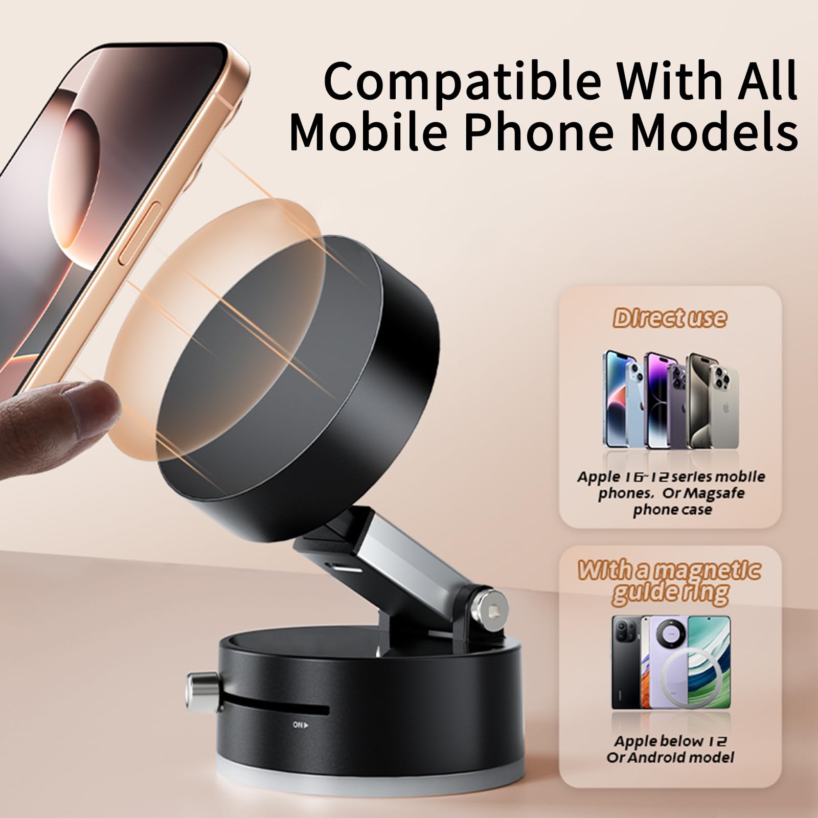 venper Vacuum Magnetic Phone Holder Updated Suction Cup Phone Mount Foldable Multi-Scenario Application 360° Adjustable Magnetic Phone Holder For Gym/Kitchen/Bathroom/Car/Desktop(Black)