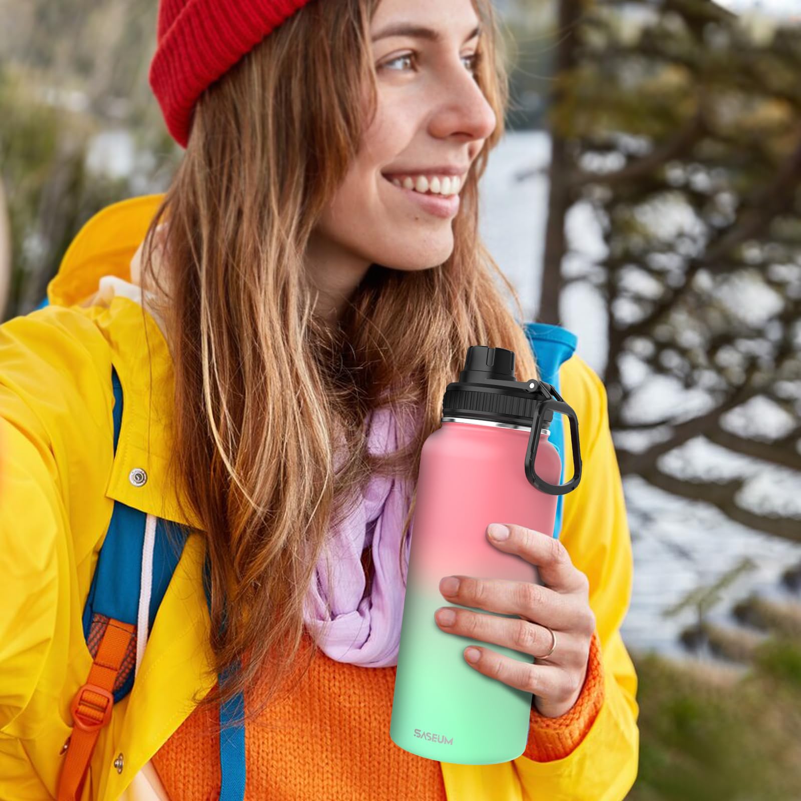 Insulated Stainless Steel Water Bottles 32Oz With Spout Lids Metal Vacuum Thermal Large Water Jug