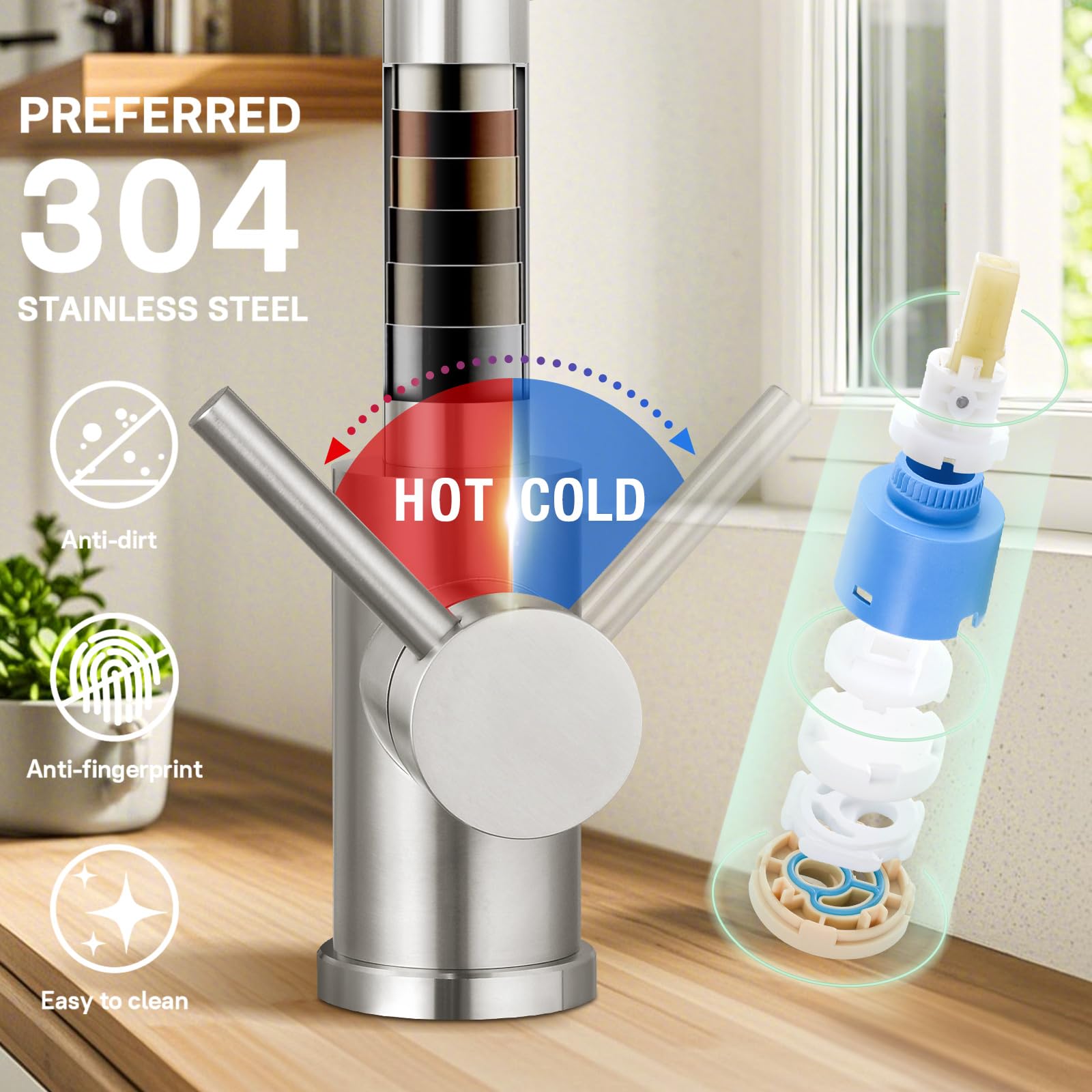 Mttcle Commercial Kitchen Faucet With Pull Down Sprayer, Stainless Steel Kitchen Sink Faucet, Single Handle Spring Kitchen Faucets (Brush Nickle)
