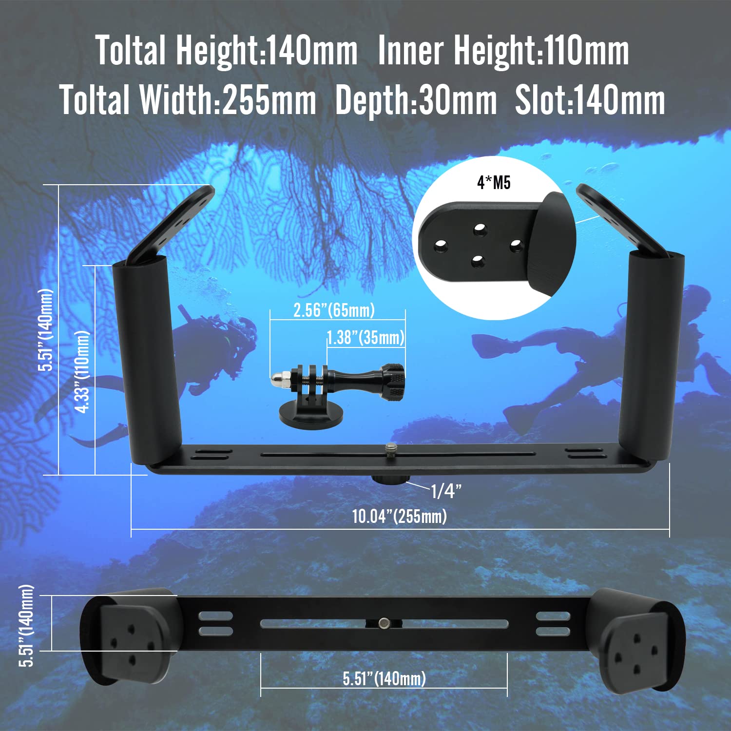 Nitescuba Diving Rig Underwater Camera Housing Tray Handheld Grip Video Light Stabilizer Scuba Gimbal For Gopro Hero, Work For Hero 11/10/9/8/7/6 Action Camera,Ns050