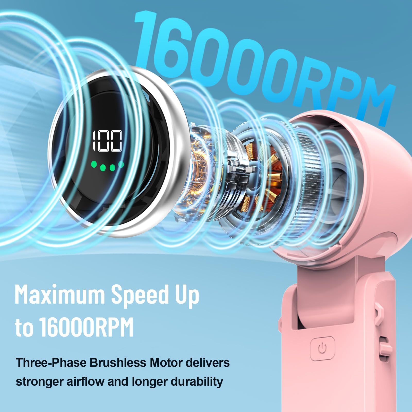 Small personal fan with 100-speed settings and strong airflow for indoor and outdoor use Koospark