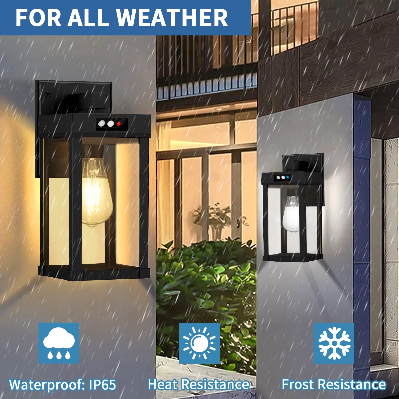 Aqonsie Solar Wall Lights Outdoor With 3 Lighting Modes & Motion Sensor, Solar Porch Light With 2 Bulbs, Waterproof Outdoor Wall Sconce Lantern Lamp Fixture For Garage Porch Shed Barn Yard Garden Front Door