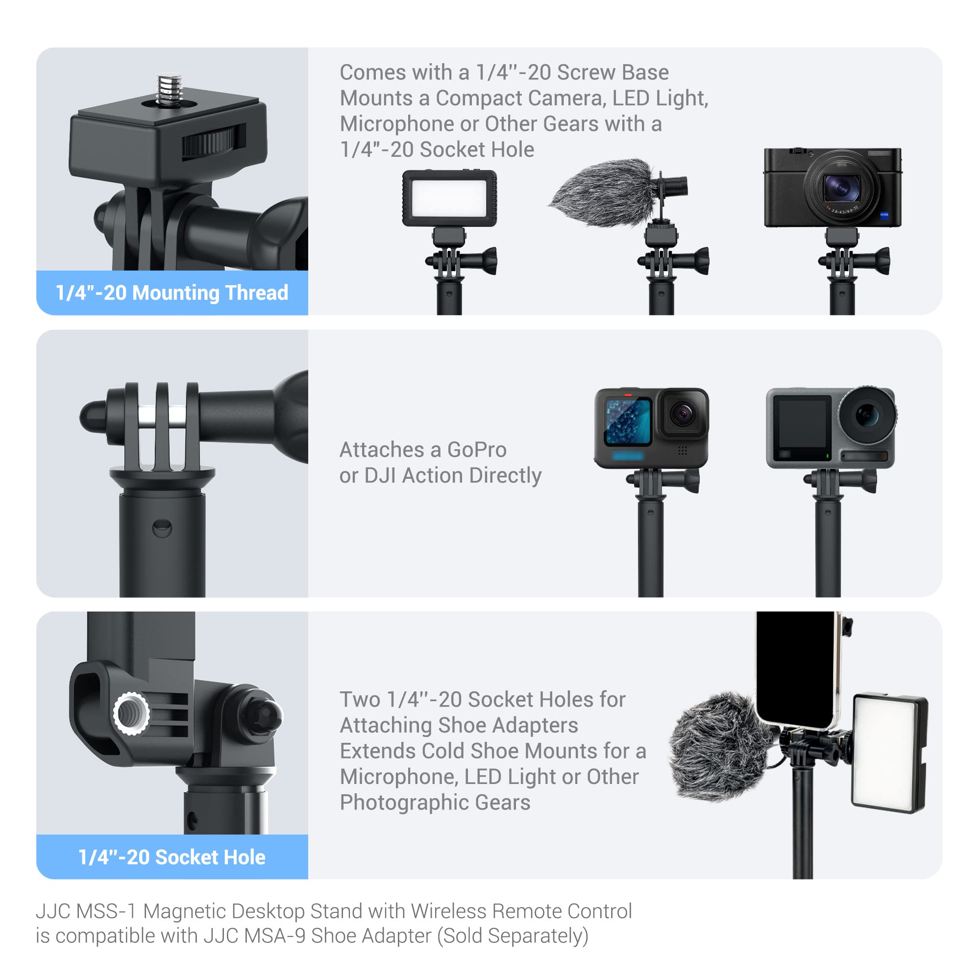 Kiorafoto Adjustable Magnetic Selfie Stand For Iphone 14 Plus, 13, 12 Pro Max, Mini & Compact Camera, 16.9" Overhead Stand For Live Streaming, Office