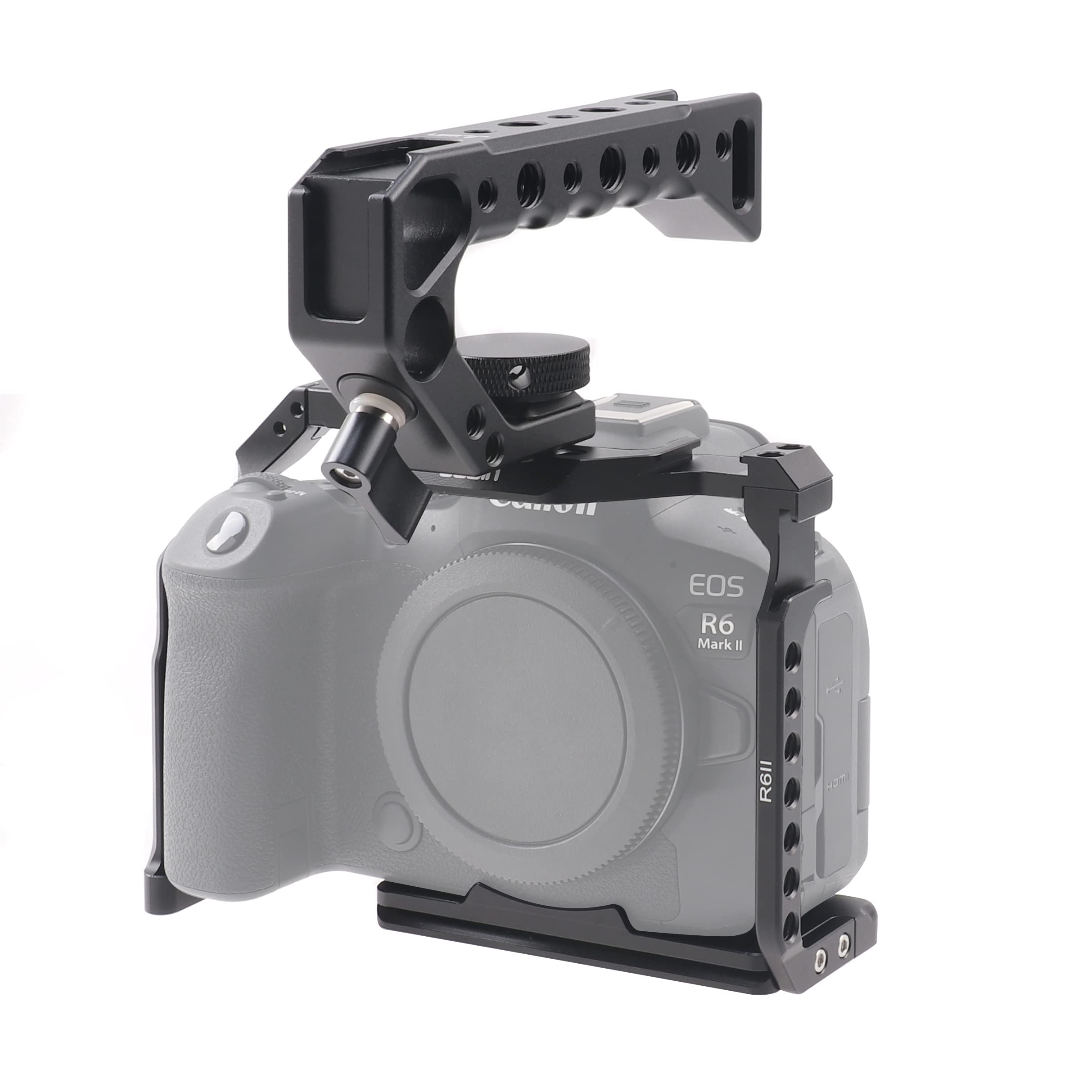 Focusfoto Camera Cage +Top/Side Handle Grip Kit For Canon Eos R6 Mark Ii Mirrorless Camera, Aluminium Alloy Stabilizer With Cold Shoe, 1/4" Screw Mouting, Arrl 3/8" Locating Hole For Video Filmmaking