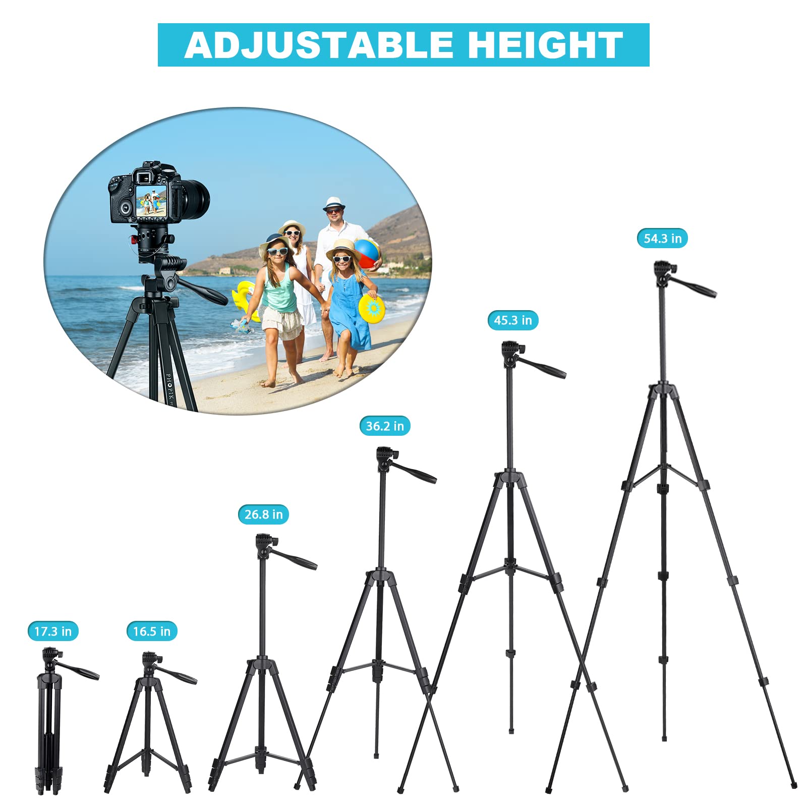 Phopik 55" Phone Tripod, Aluminum Extendable Tripod Stand With Shutter, Carrying Bag, Compatible With Iphone/Android/Sport Camera&Insta 360 X5 Perfect For Video Recording/Selfies/Live Stream/Vlogging