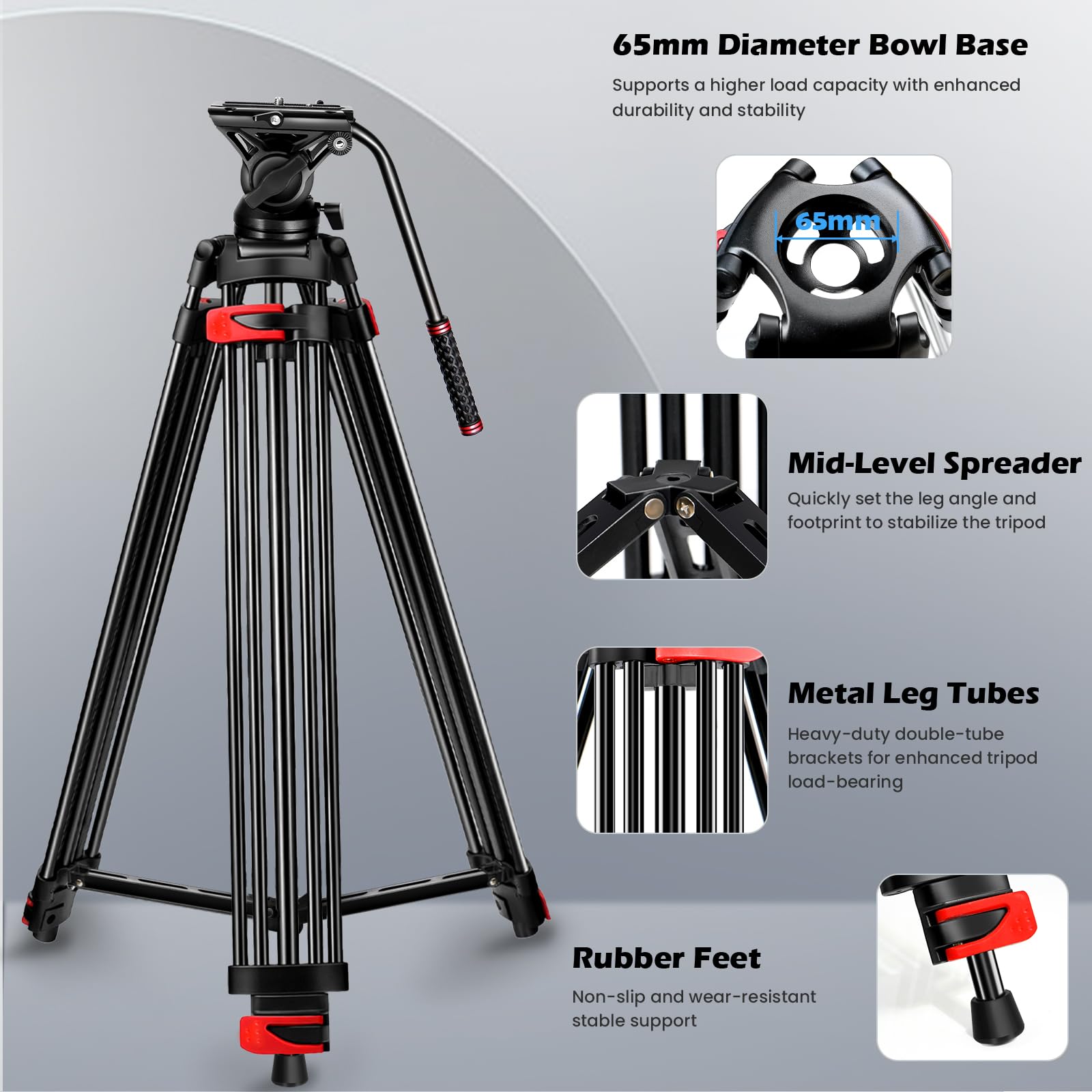 Mactrem 82" /210Cm Video Tripod Heavy Duty Tripod With 360° Fluid Head,Aluminum Tall Tripods Professional Compatible With Canon Nikon Sony Dslr Camera Camcorder Telescope Bnoculars (Load 33Lb)
