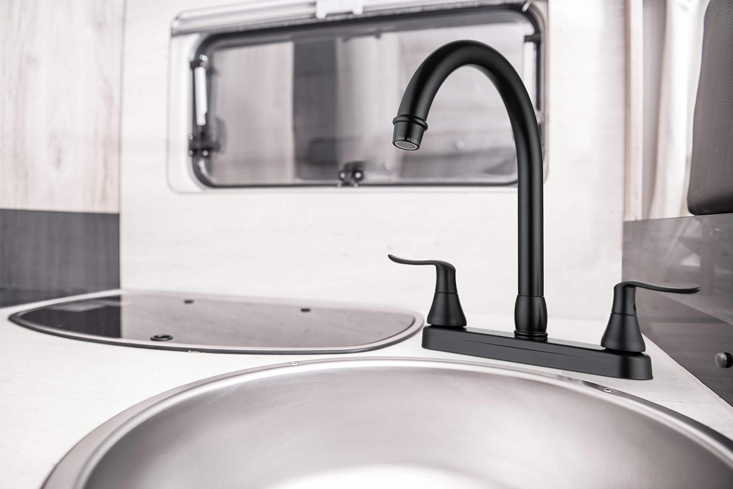 Dura Faucet Df-Pk330Hlh-Mb Rv Elegant J-Spout Swivel Kitchen Sink Faucet - Two Handle (Matte Black)