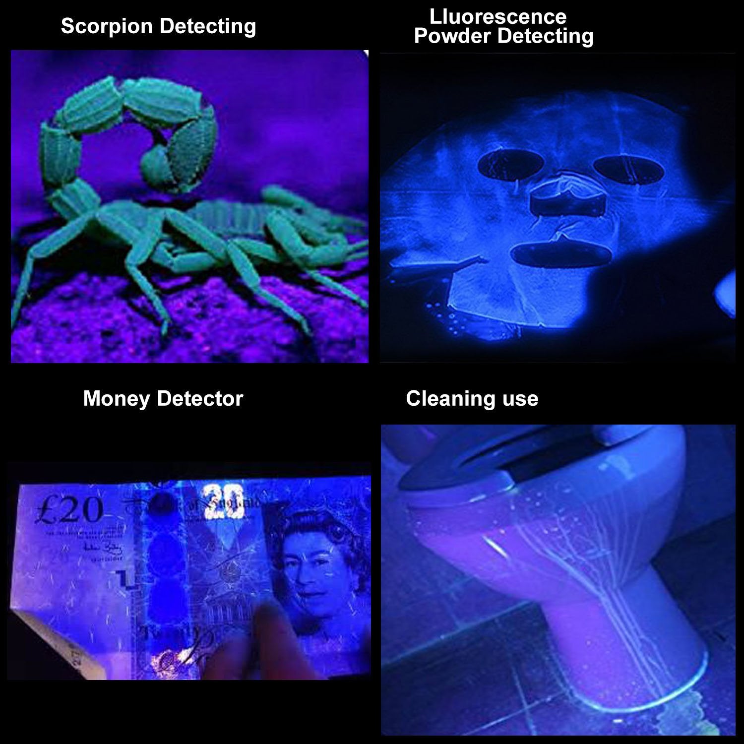 Gkg Uv Flashlight Black Light, 2Pack 395Nm Flashlight With 3 Light Modes & Zoom Function, Mini Black Light - Pet Urine And Stains Detector