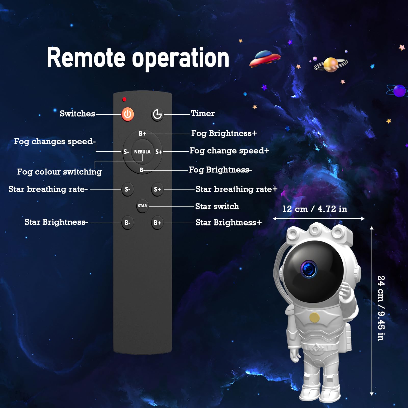 Wiedalk Astronaut Galaxy Projector,Starry Nebula Ceiling Lamp With Timer And Remote, Star Projector For Bedroom,Led Night Light For Kids， For Adults, Christmas, Birthday,Home Decor Aesthetic