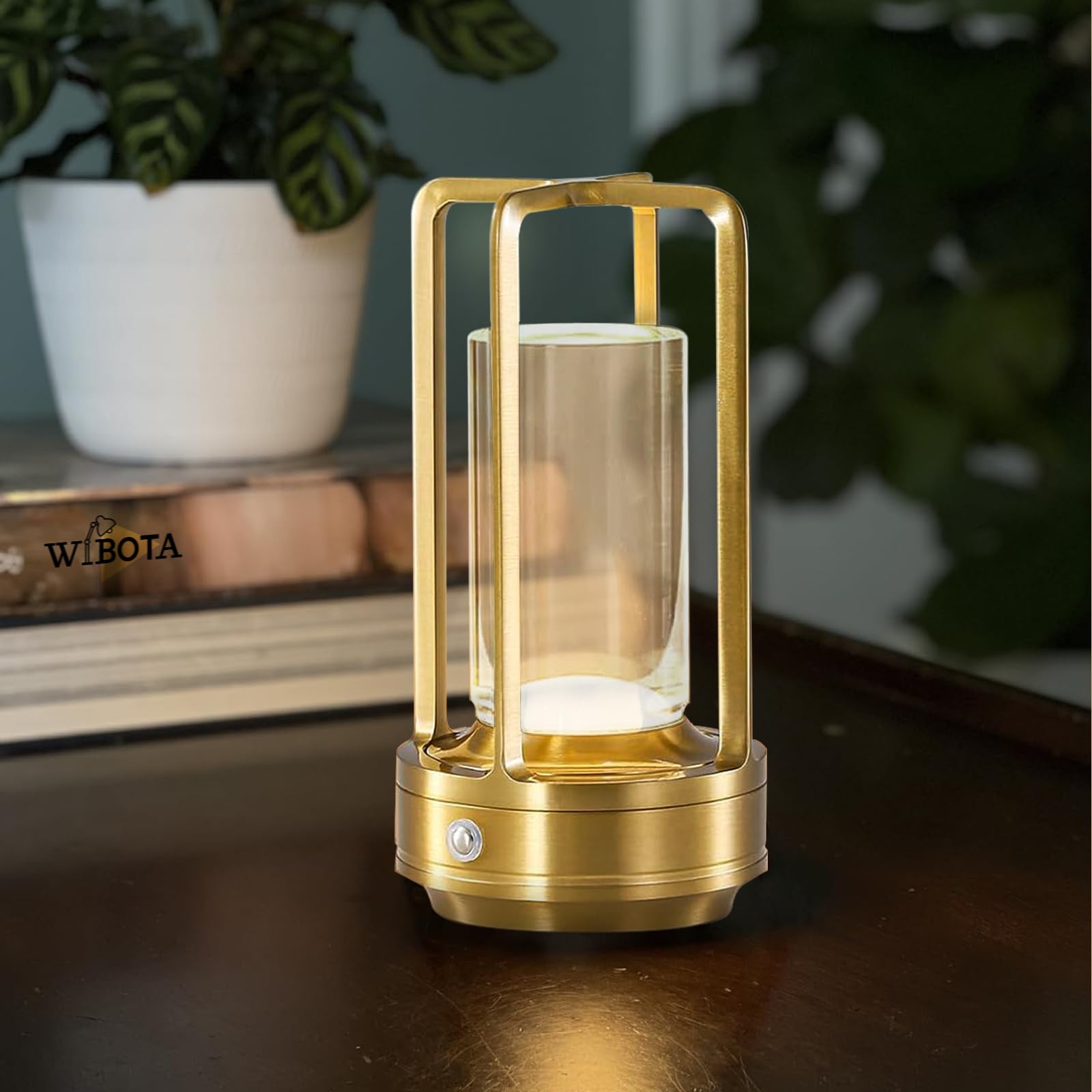 Wibota Crystal Table Lamp For Indoor And Outdoor, Rechargeable Cordless Lamp, 3-Colour 4000Mah Dimming Battery Powered Small Desk Lamp, Restaurant/Bedroom/Bar/Coffee Shop/Camping Light/Nightlight-Gold