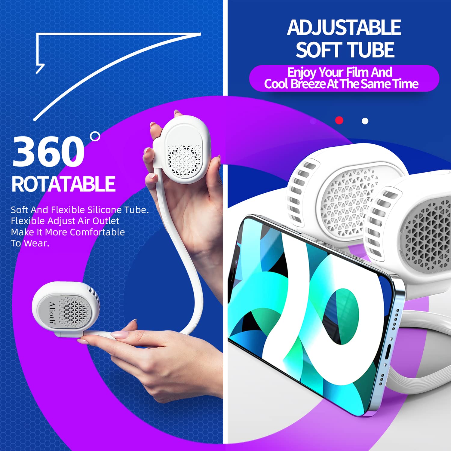 Rechargeable Alioth personal neck fan with bladeless design and 360° rotatable feature for versatile cooling