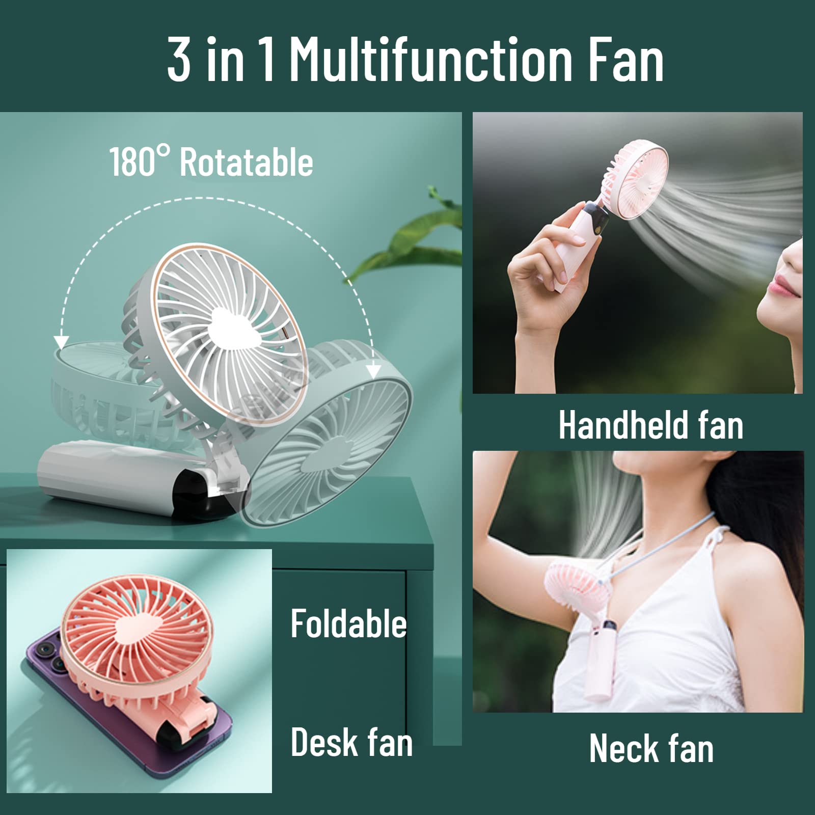 Handheld Fan Portable Multifunction Personal Fan Digital Display 5 Speed Foldable Desk Fan With Base