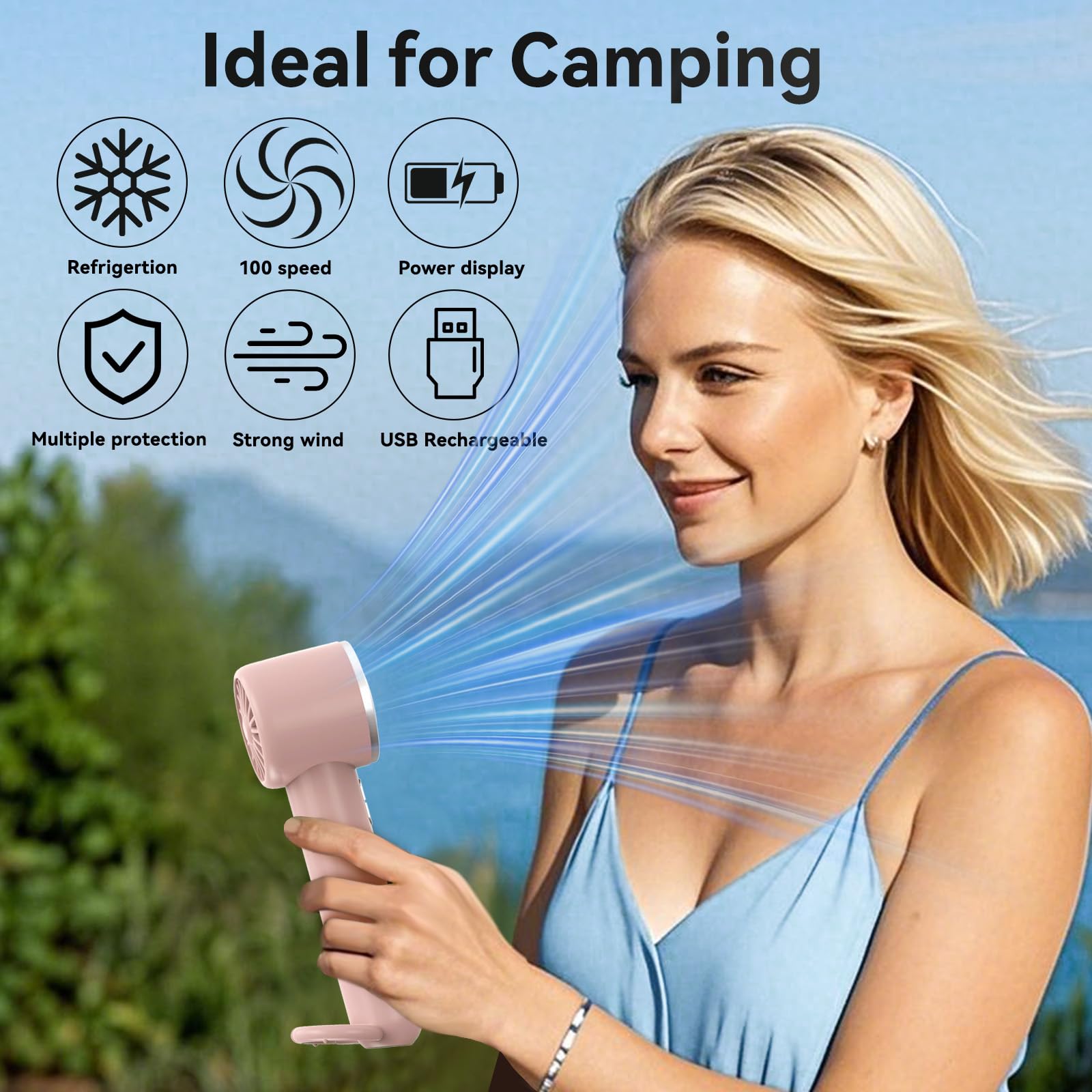 Handheld Cooling Fan, 5 Speeds Portable Air Conditioner Fans, Rechargeable Mini Fan With Usb