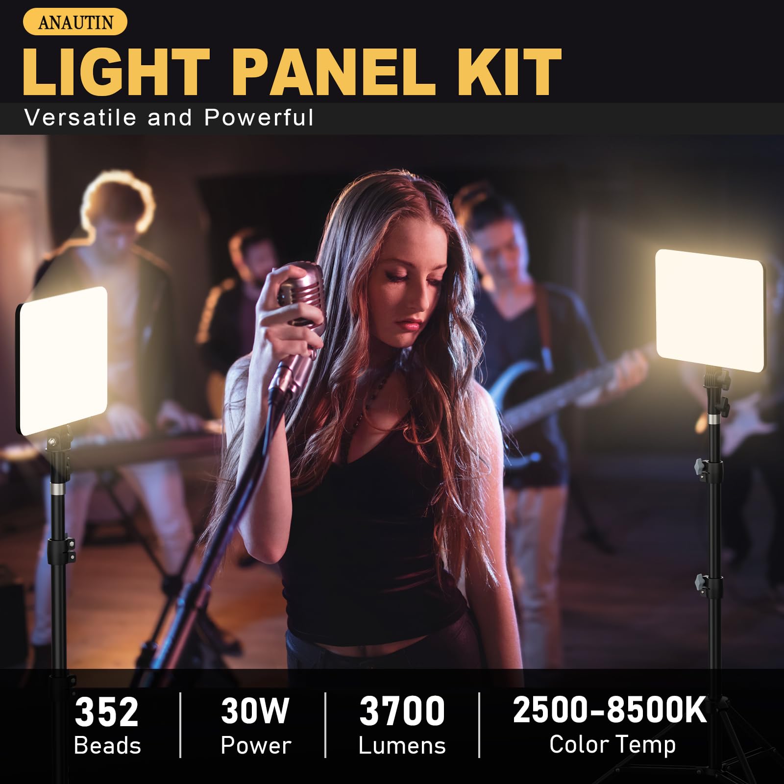 Anautin 30W Photography Lighting Kit, 2-Pack Led Video Lighting For Video Recording, 3700Lux Studio Lights With Tripod Stand For Photography, Streaming, Gaming, Podcast, Filming, Vlogging
