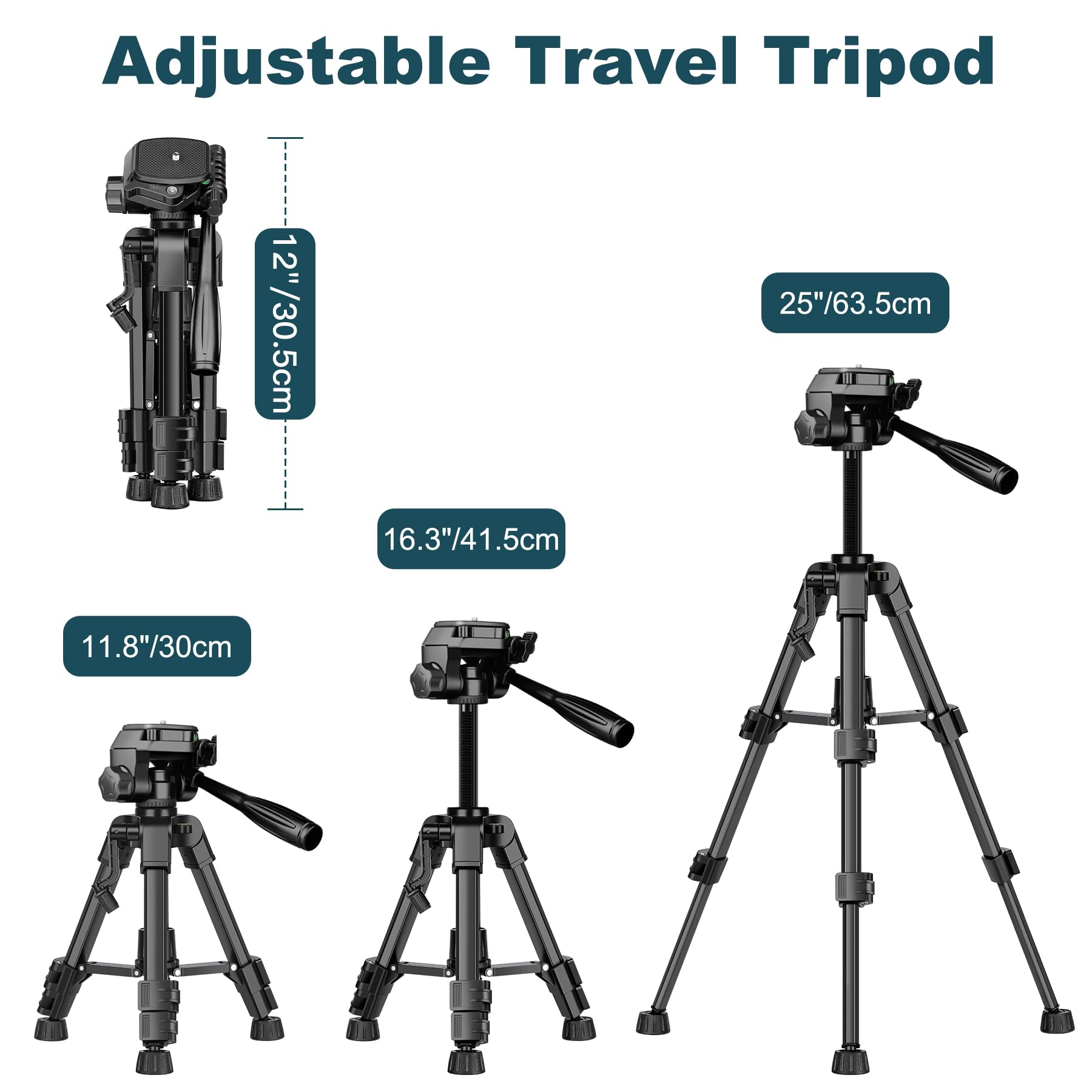 Joilcan Mini Tripod For Camera, 25-Inch Aluminum Tabletop Camera Tripods, Portable Travel Tripod With Tablet/Phone Holder For Dslr Cameras, Phone, Projector, Spotting Scope