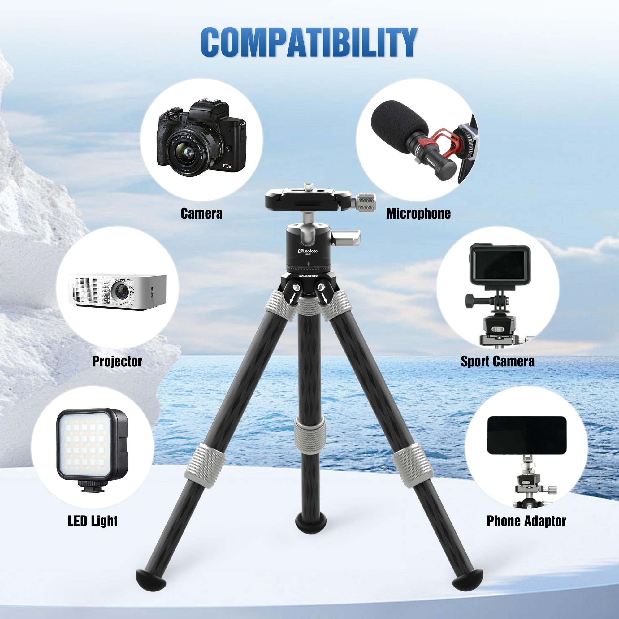 Leofoto Carbon Fiber Mini Table Tripod With 360° Ball Head For Camera, Lightweight Desktop Tripod With Panoramic Base, 1/4" Arca Qr Plate For Phone Adaptor/Projector/Slr, Max Height 10.43", Max Load 11Lb/5Kg