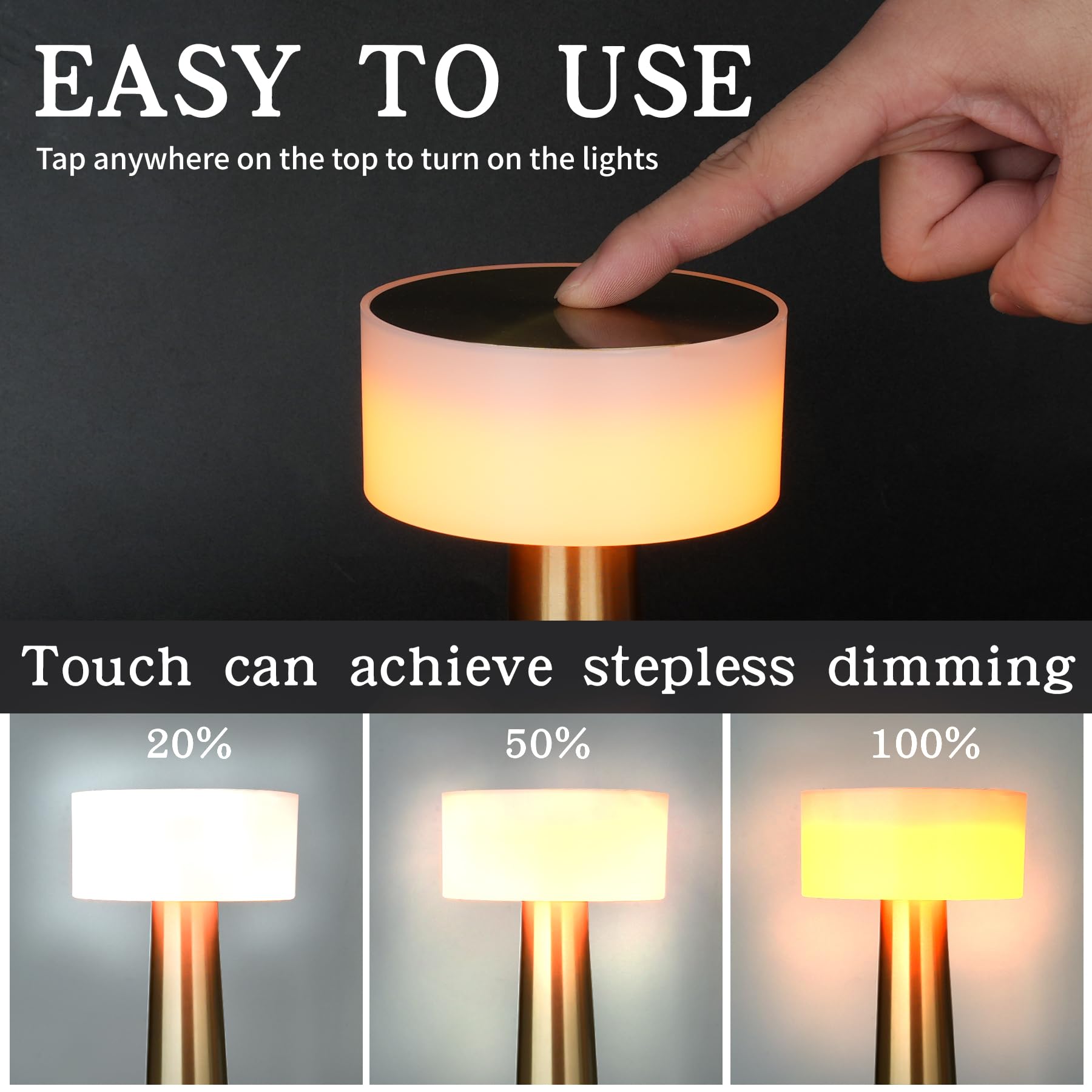 Rtuosxui Led Lamps For Nightstand With Touch Sensor,3 Modes, Stepless Dimming,Portable Rechargeable Cordless Desk Lamp,Suitable For Kids Nursery,Restaurants, Terraces, Hotels,Bedroom Lamps
