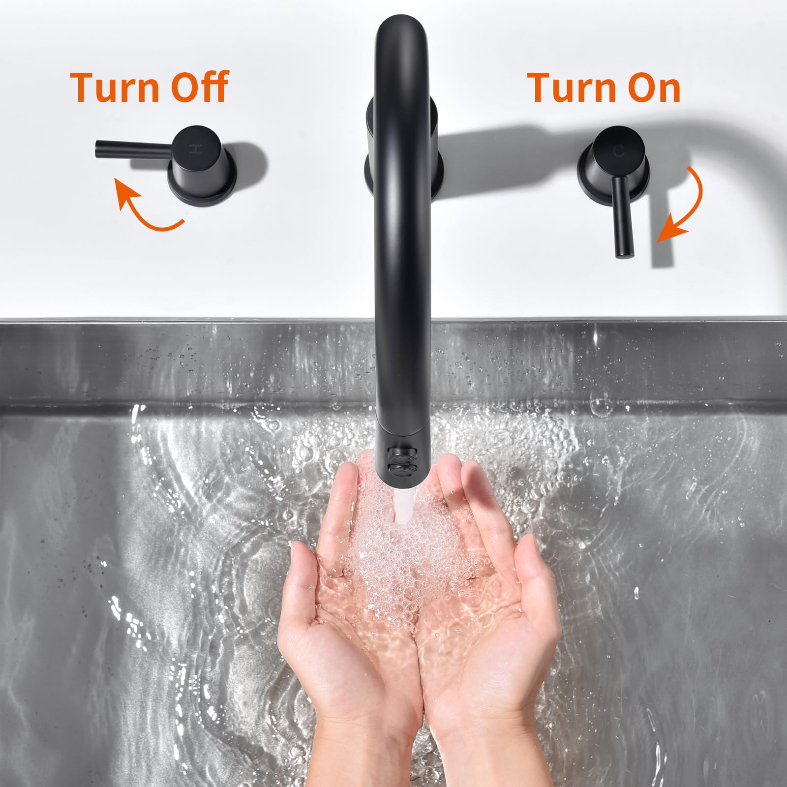 Rulia Kitchen Faucet, 2 Handles Kitchen Sink Faucet, 3 Holes Sink Faucet, Pull Down Kitchen Faucets, Bar Kitchen Faucet, Matte Black, Stainless Steel, Rb1064