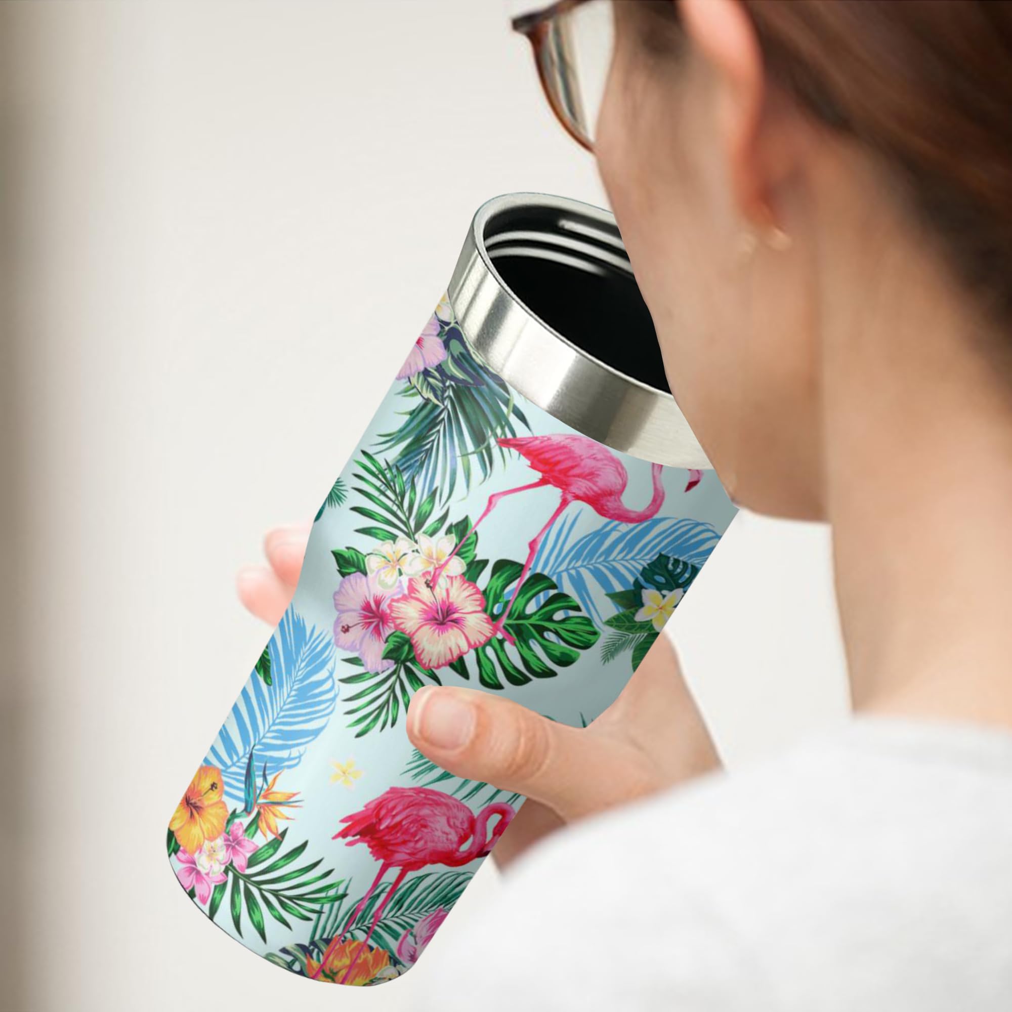Flamingo Tumbler With Handle And Flip Straw For Women Men, 30Oz Stainless Steel Insulated Cup