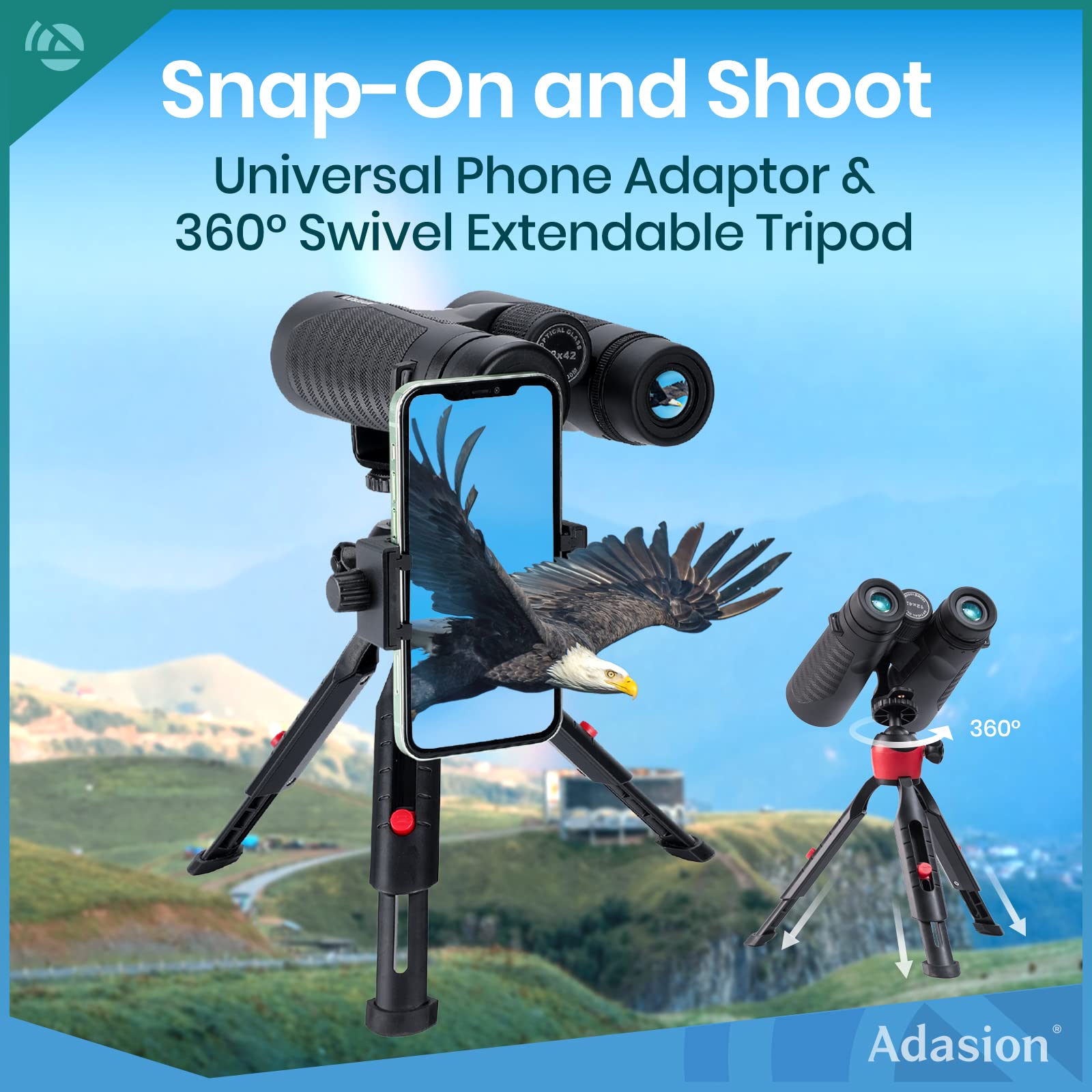 Adasion 12X42 Hd Binocular(1Pack) And 12X56 Hd Monocular(1Pack) With Universal Phone Adapter - High Power With Super Bright And Large For Bird Watching Hunting Outdoor Sports Travel