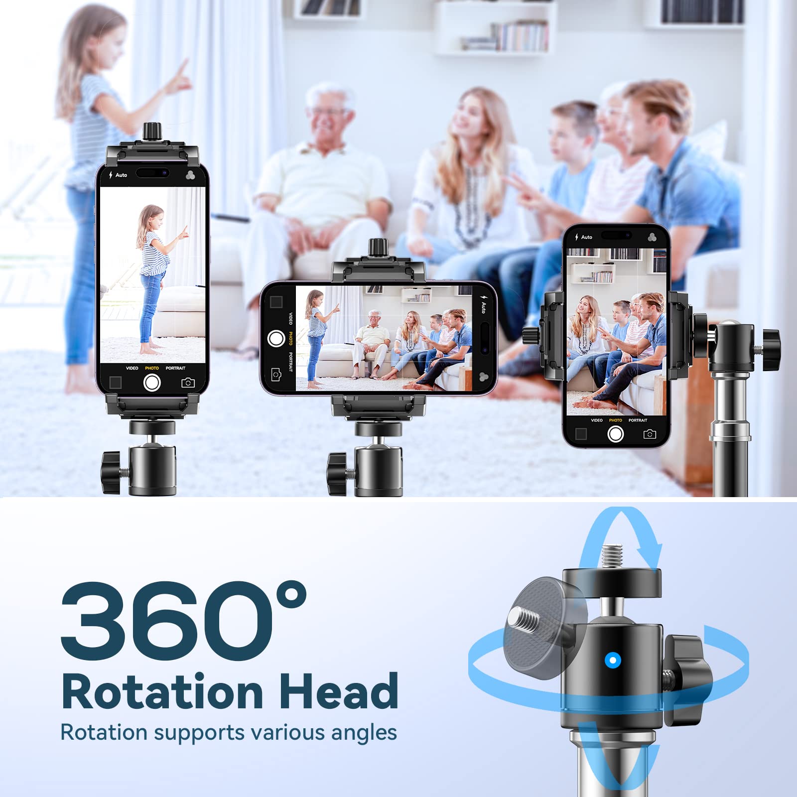Kdd Cell Phone Tripod Mount Adapter With Ball Head, 360° Rotating Phone Holder Stand For Tripod With Cold Shoe, Smartphone Clamp For Iphone 15 14 13