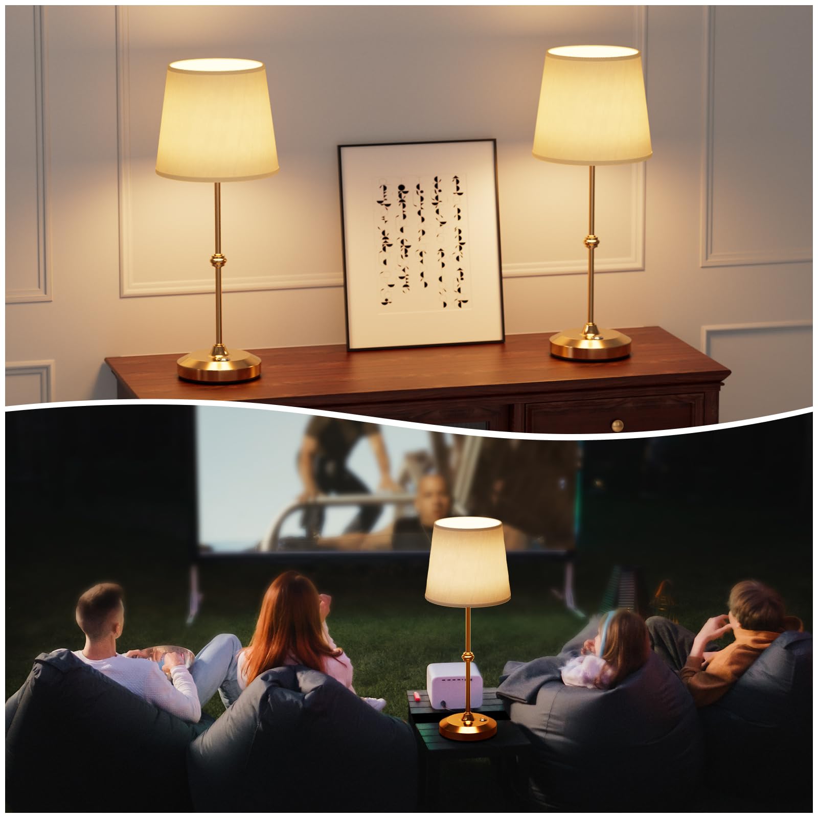 Nulmvic Portable Cordless Table Lamp, Rechargeable 5200Mah Battery Operated Light, Fabric Shade Wireless Lights, 3-Way Dimmable Led Touch Desk Lamp For Dining Room, Bedroom, Bedside, Bar, Camping