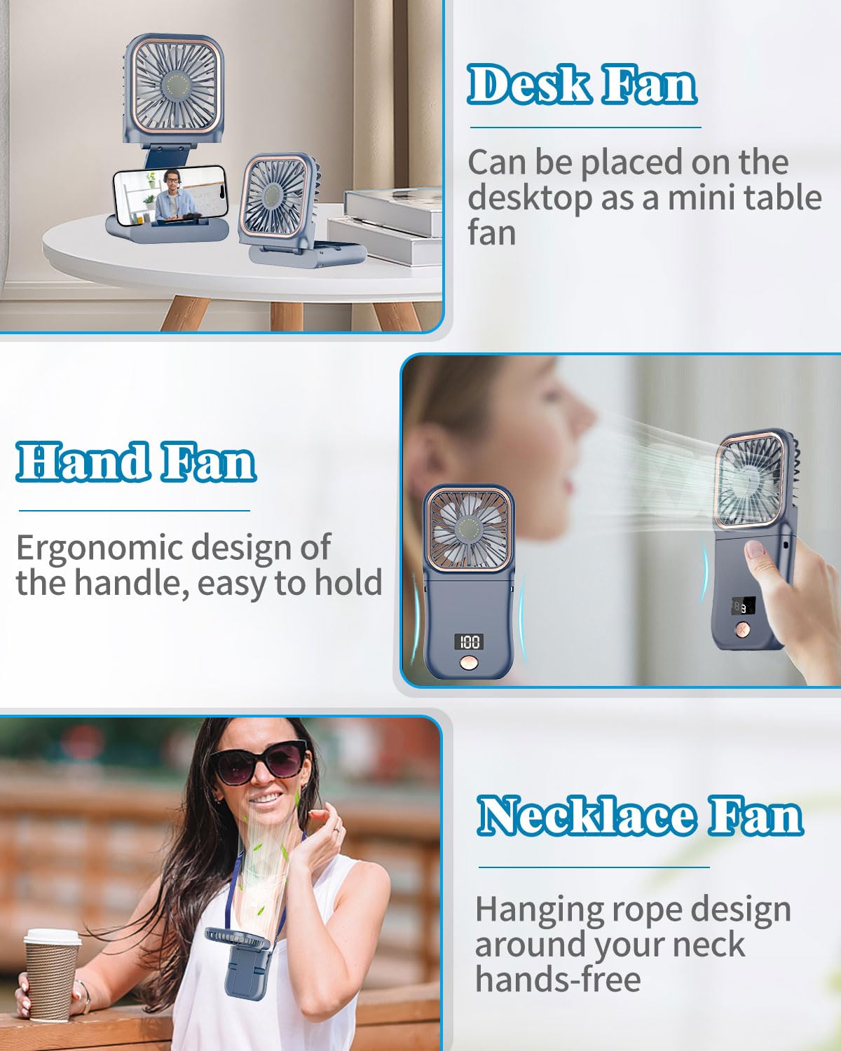 Portable Fan Rechargeable,Handheld Fan 4000Mah Battery Operated Fan With Digital Display,Hand Fans
