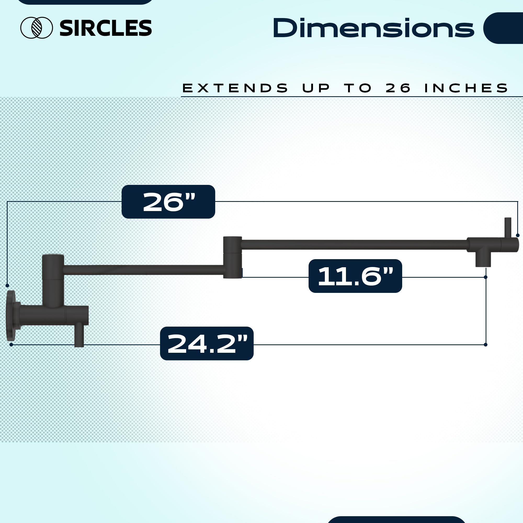 Sircles Pot Filler Faucet - Matte Black Finish - Extra Long 26-Inch - Wall Mount Stainless Steel - Dual 360° Swing Joints - Teflon Tape & Extra Cartridge Included