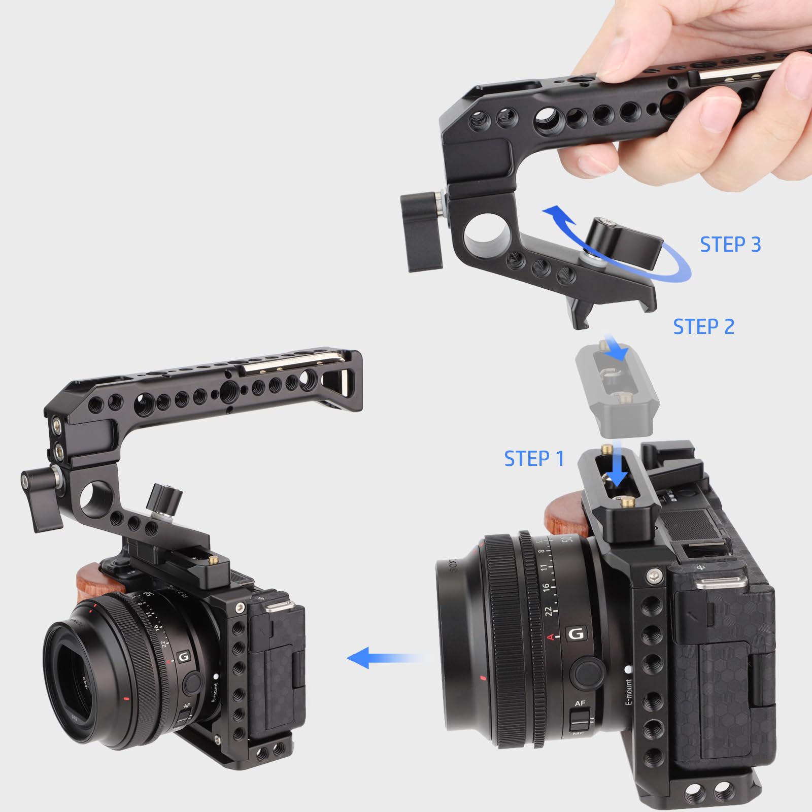 Leftfoto Camera Cage Top Handle Nato Rail Standard With 7Mm Nato Rail For Dlsr Camera Cage,Anti-Off And Quick Release Design.