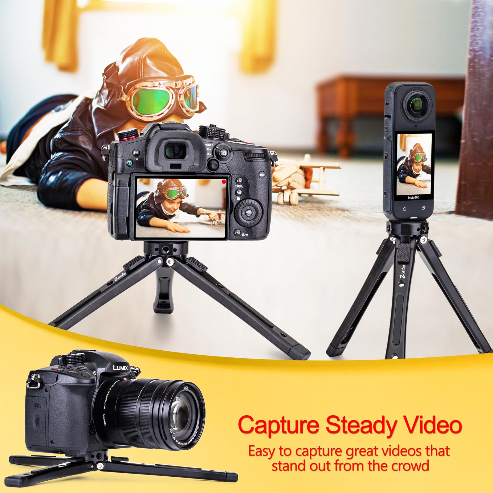 Zeadio Metal Camera Mini Tripod, Maxium Load: 40Kg/88Lb, Adjustable Heights Desktop Vlog Tripod Stand, Fits For Smooth 4, Osmo Mobile, Ronin-S, Vimble 2, Gimbal Handle Grip Stabilizer And All Cameras