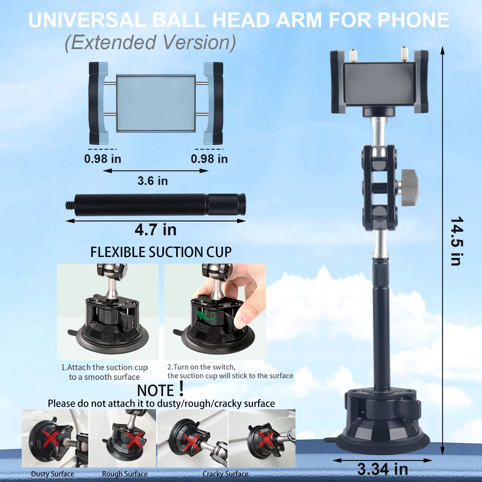 Leepiya Universal Ball Head Arm For Phone 360 Adjustable Car Suction Phone Holder With Remote Control Shooting Windshield Phone Mount For Car Cell Phone Holder Stand For Video Recording