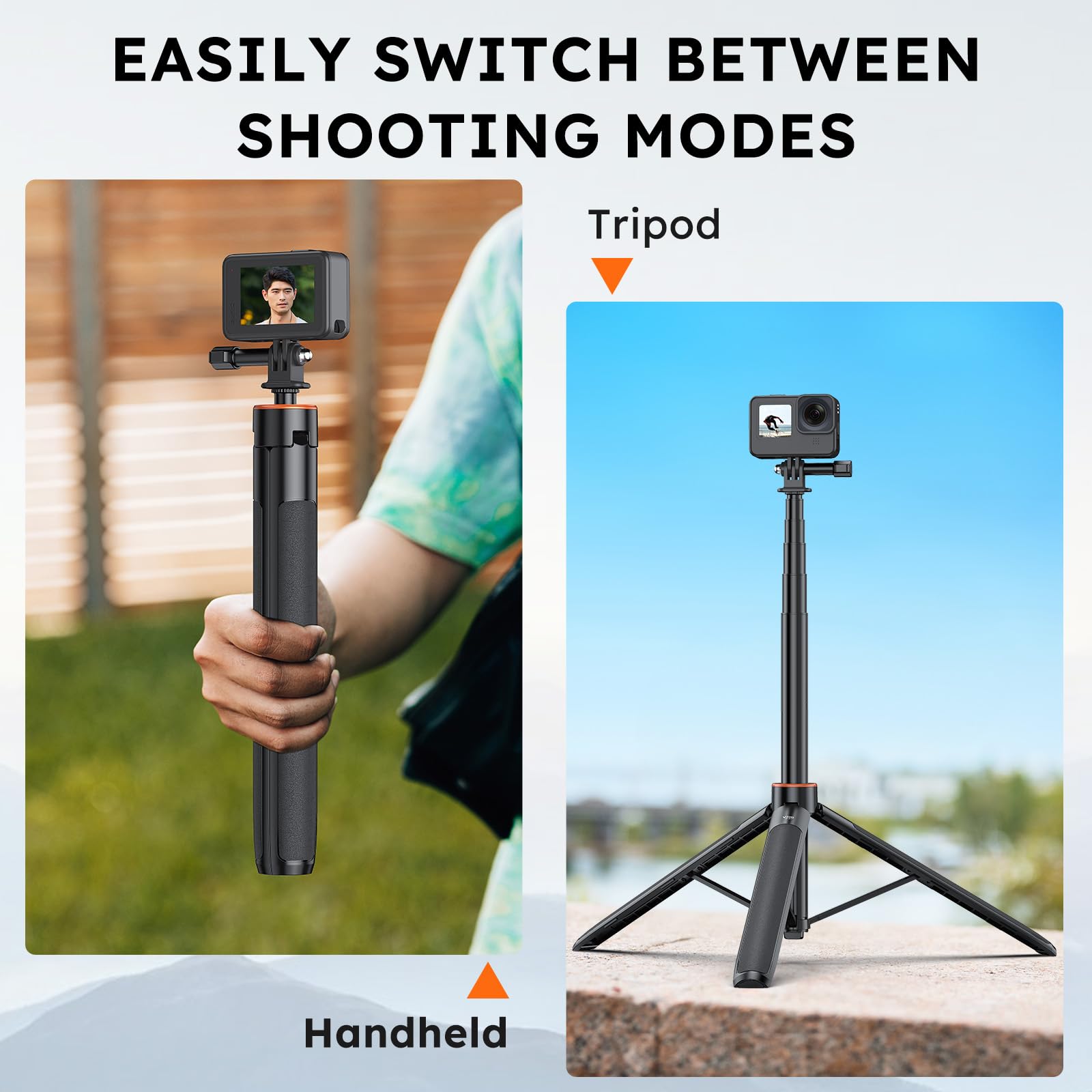 Vrig Direct Vrig 54" Extendable Camera Tripod For Insta360 X5 X4 X3 X2 Selfie Stick Tripod With 1/4" Screw Mini Portable Camera Stand Tripod For Hero 13 12 11 10/Dji Osmo Action 5Pro 4 3/Insta360 Ace Pro