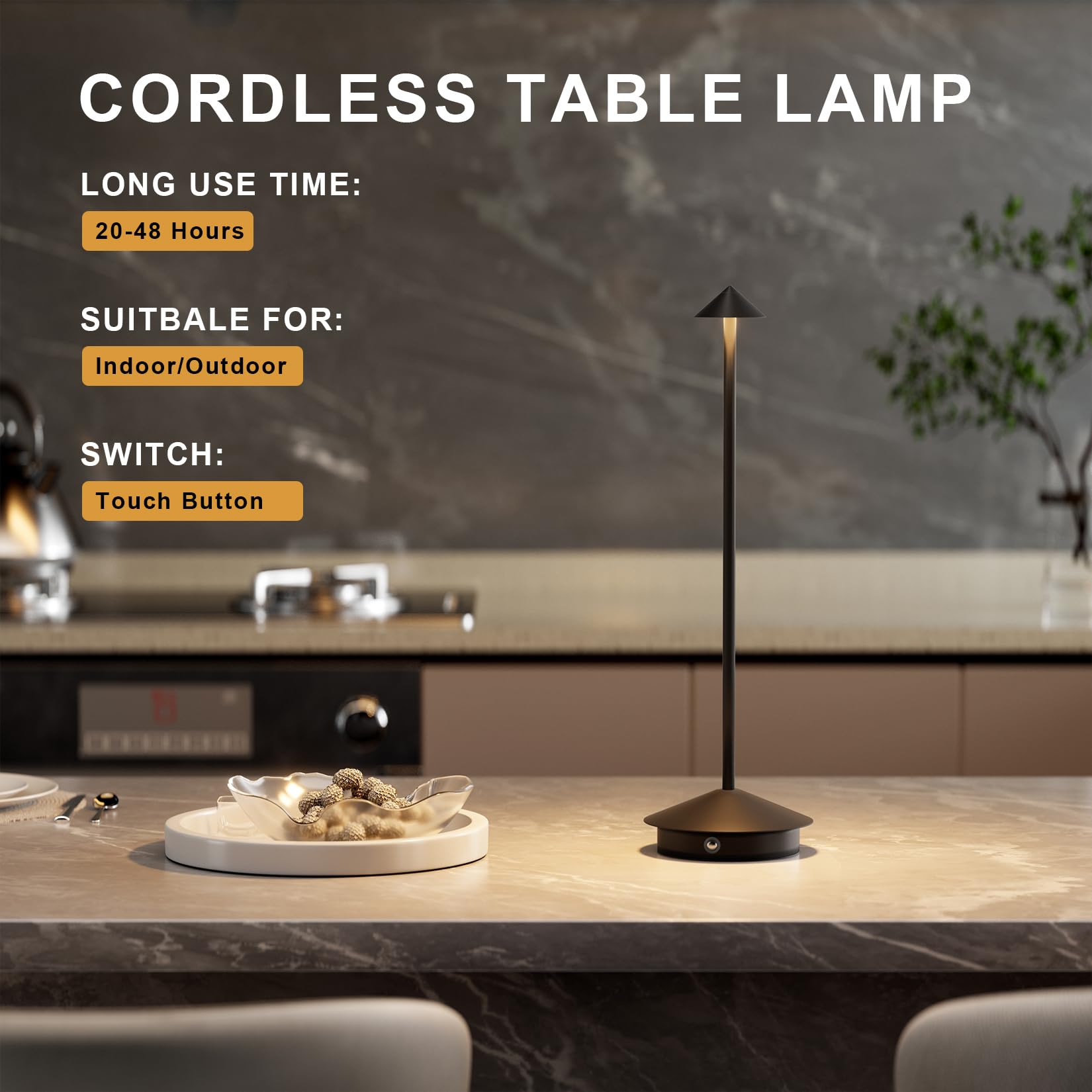 Aoceley 2-Pack 6000Mah Rechargeable Led Table Lamp,Outdoor Cordless Table Light Waterproof Portable,3000K Stepless Dimmable Modern Lamp For Restaurant/Bedroom/Outdoor (Black)