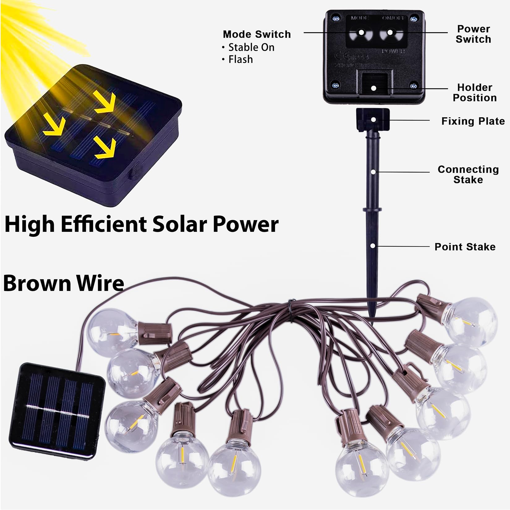 All Fortune Solar Outdoor String Lights, 15Ft G50 Patio Lights String Waterproof With 10 Warm White Led Shatterproof Bulbs, Perfect For Garden, Backyard, Pergola, Party, Cafe, Camping Decoration