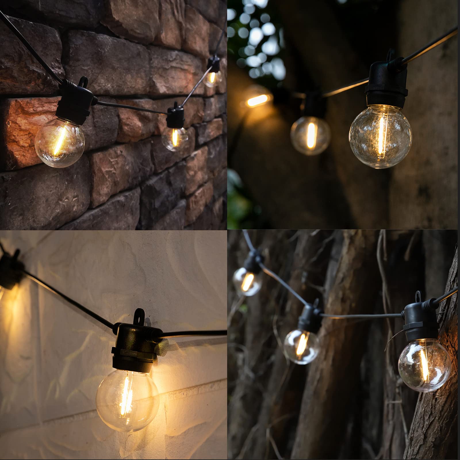 Zhongxin Solar String Lights Outdoor, 20Ft Patio Solar Outdoor Lights With 15 Waterproof & Shatterproof Solar Powered G50 Globe Led Lights Bulbs For Backyard, Porch, Garden, Pool, Party, Camping (G50 Bulb)