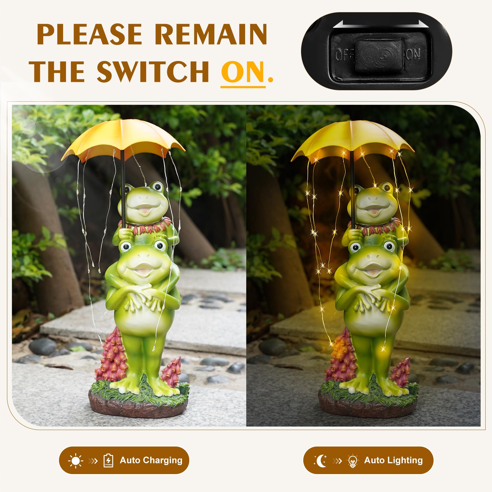 Mininova Frogs Outdoor Decor Solar Garden Statue With Umbrella String Lights Waterproof Cute Animal Sculpture For Yard Patio Lawn Decorations Housewarming