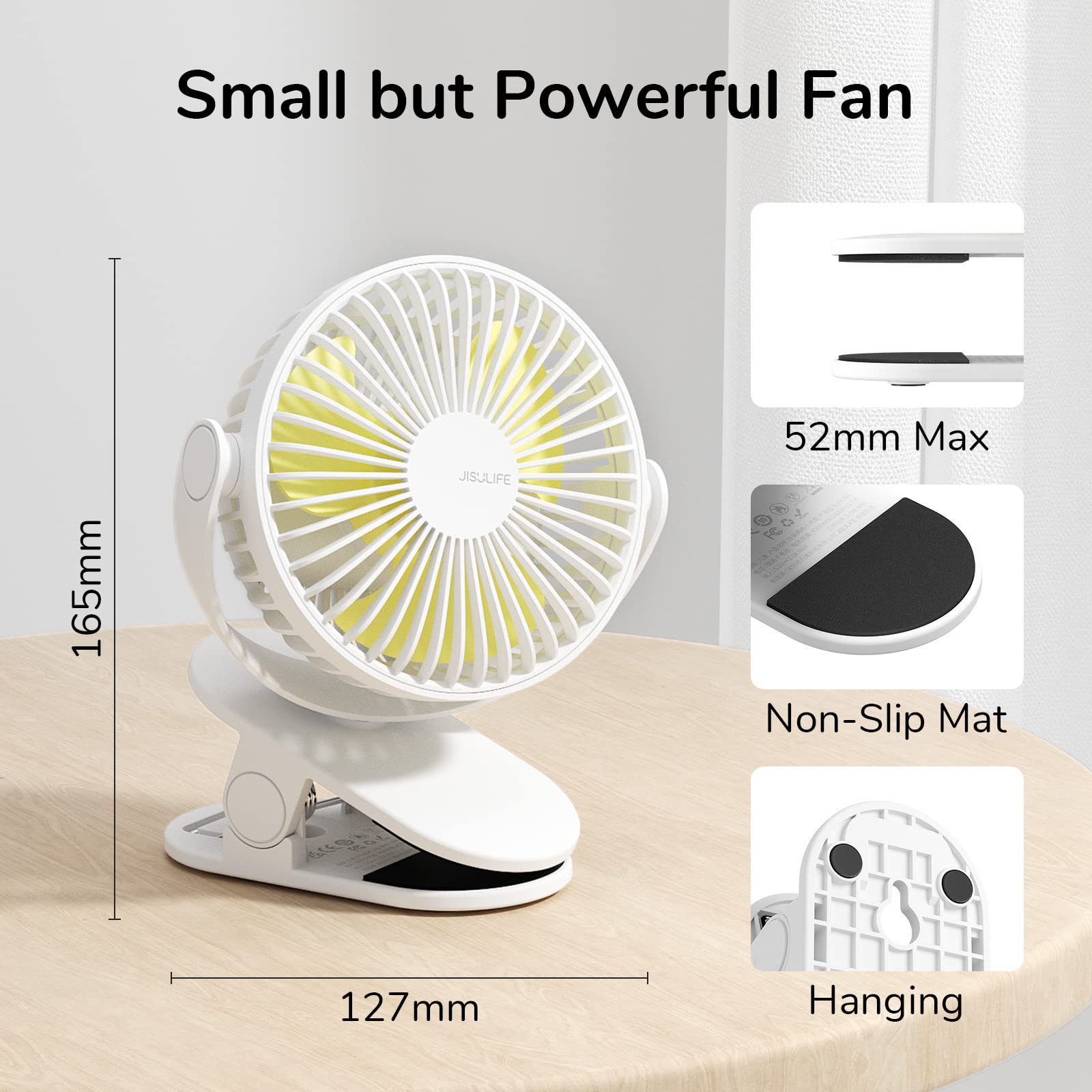 Jisulife Clip On Fan, Portable Stroller Fan 4000Mah Rechargeable, Small Desk Battery Operated