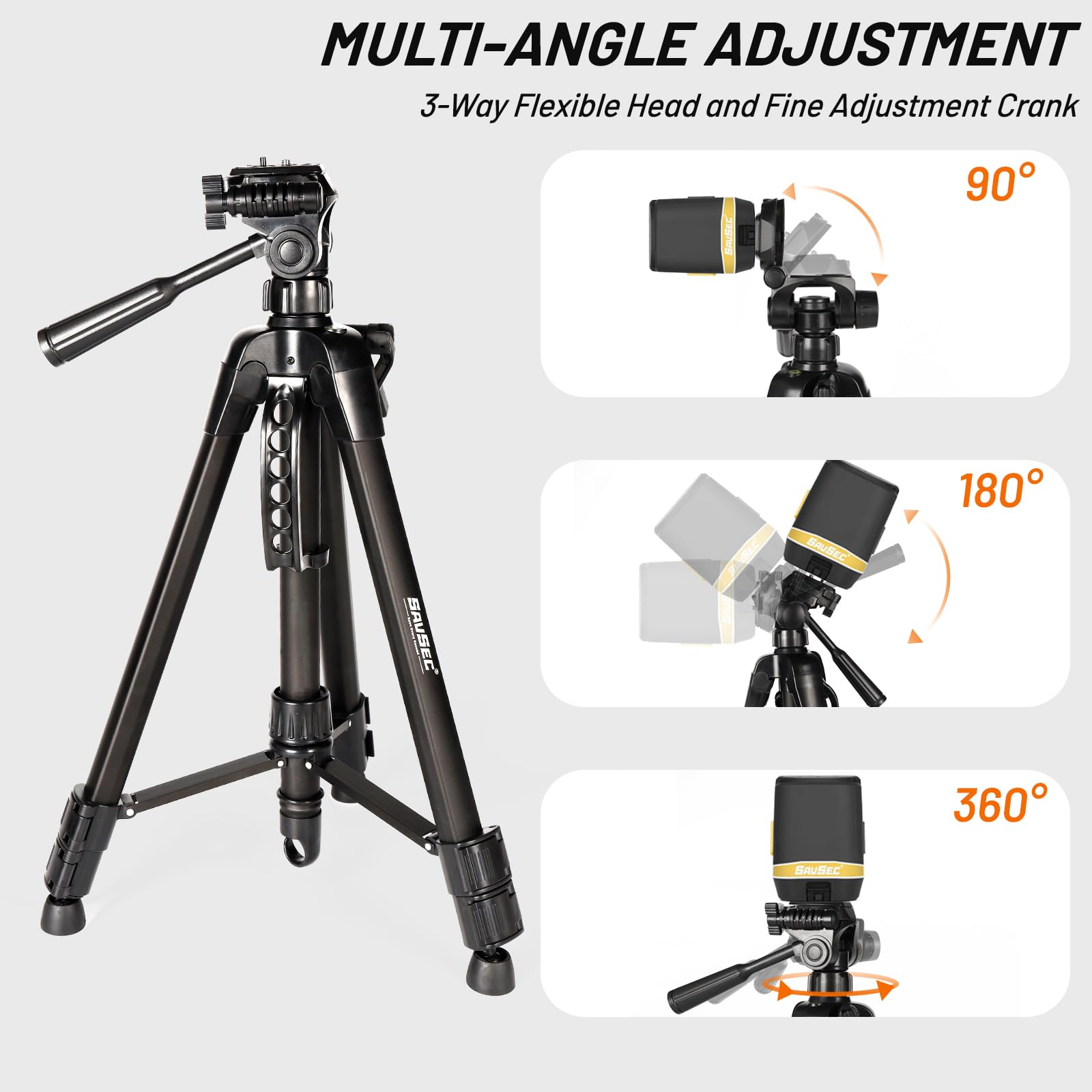 Savsec Laser Level Tripod 47" Adjustable, Tripod Stand Extendable Height With 2 Bubble, Release Plate With 1/4"-20 Screw Mount, Multi-Function Hook, Non-Slip Feet