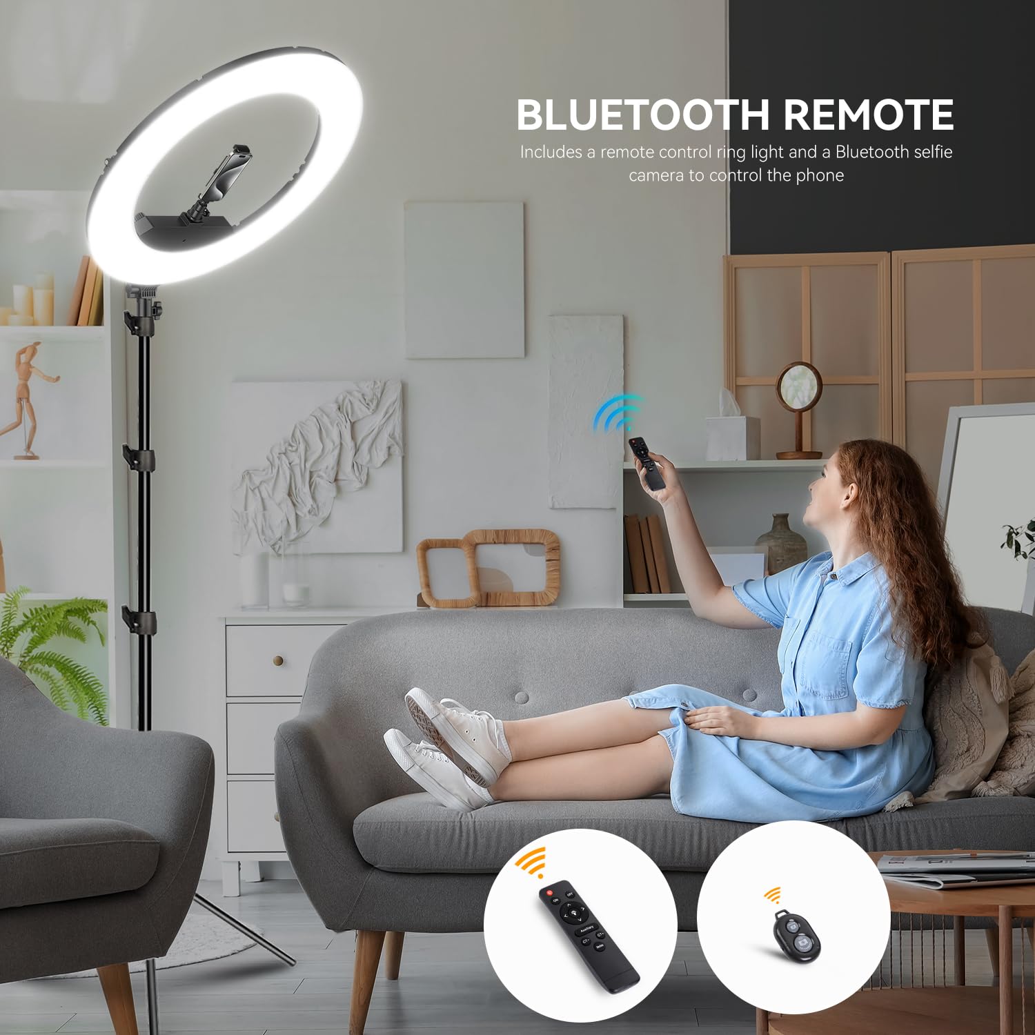 Xianyanbao 18 Inch Ring Light Kit, 55W6700K Dimmable Led Light, Tripod Stand, Remote Controller,Box,Cri95,Black
