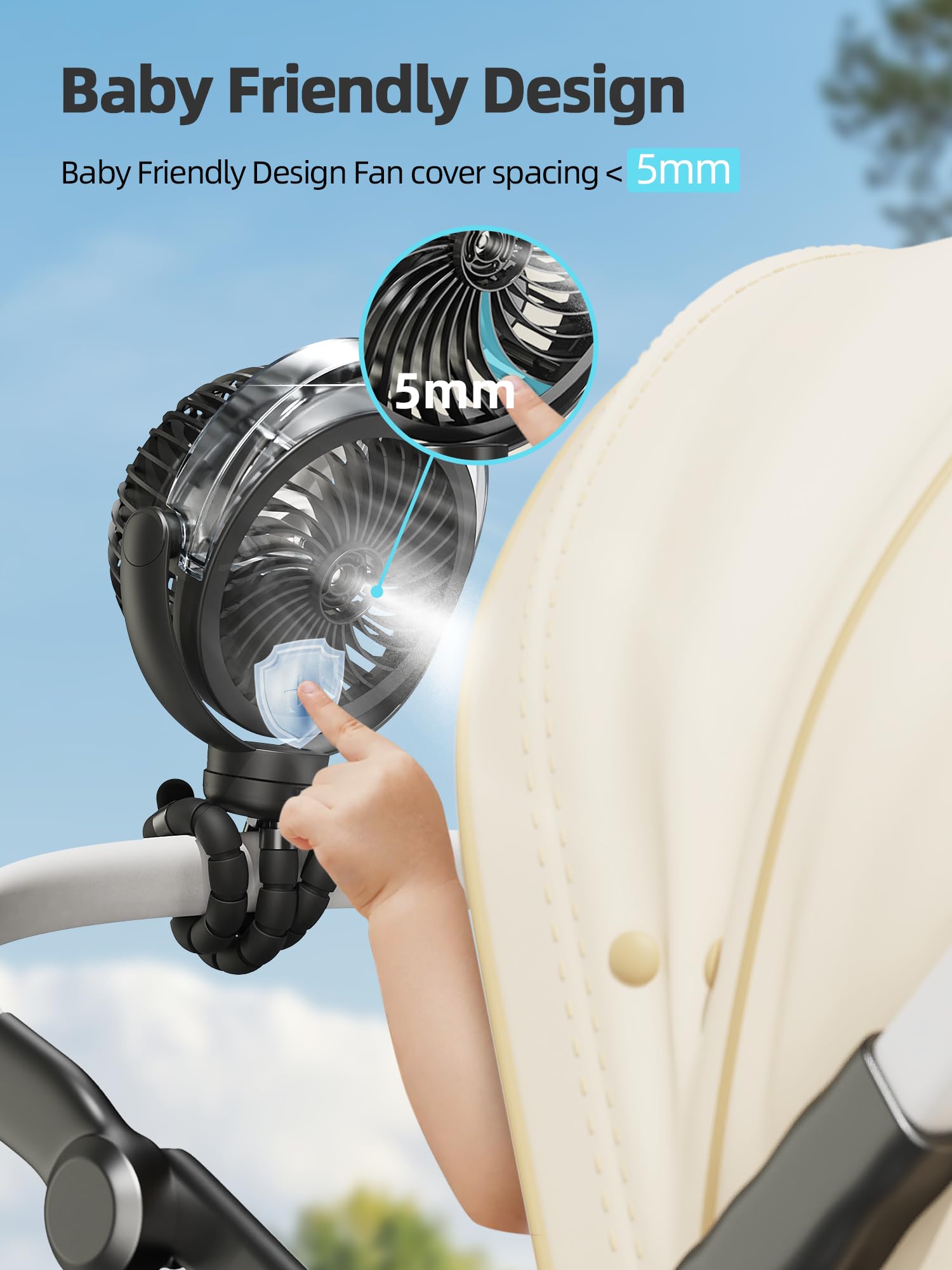 Misting Stroller Fan, 6000Mah Battery Operated Portable Fan With Light & 360° Pivoting