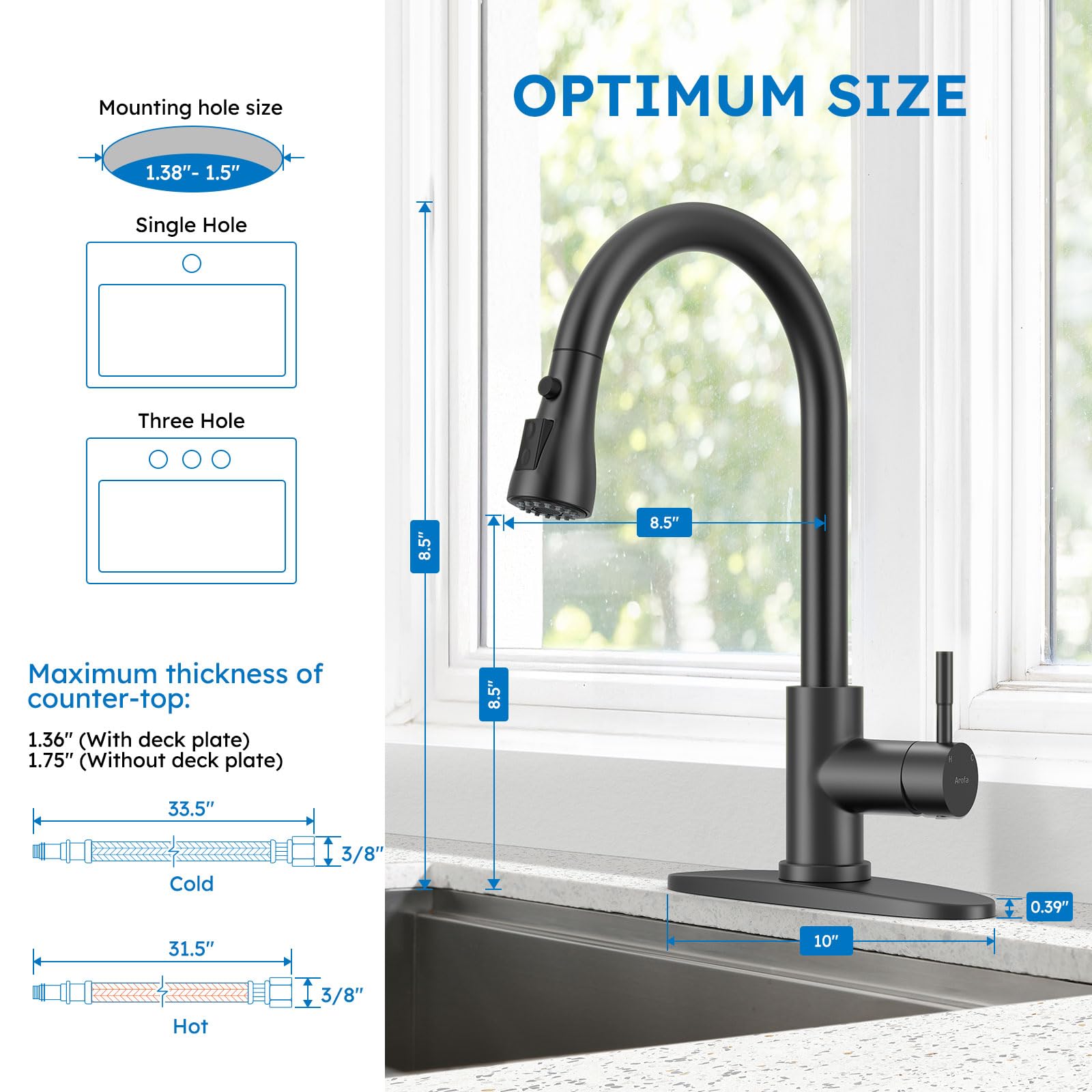 Arofa Matte Black Kitchen Faucet, Kitchen Sink Faucet With Pull Down Sprayer Single Handle Stainless Steel Commercial Modern For 1 Or 3 Hole Farmhouse Camper Laundry Utility Rv Bar Sinks