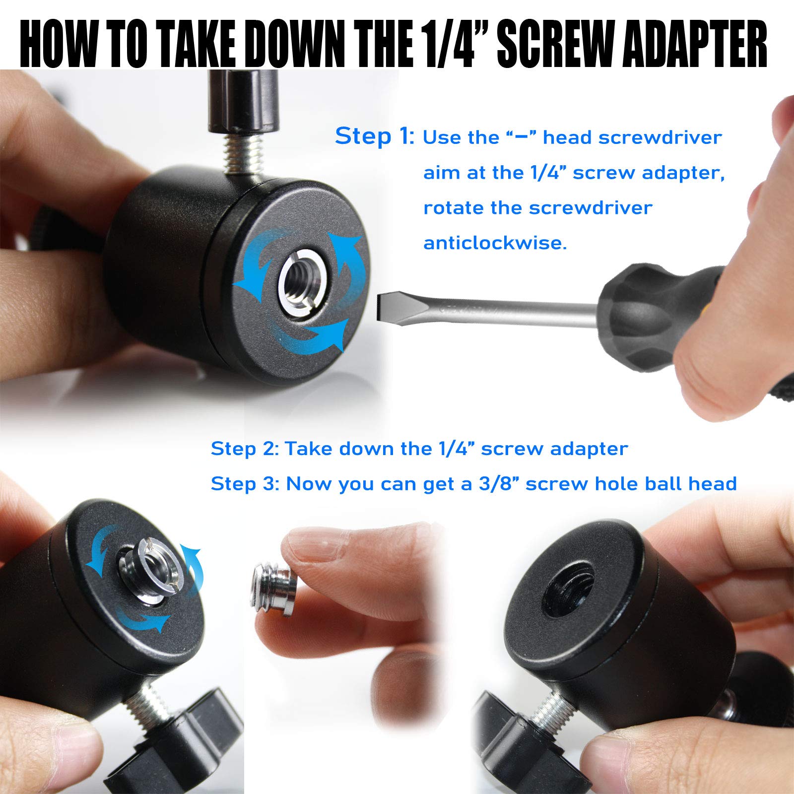 Exmax Mini Ball Head 360 Degree Aluminum Alloy Body Rotating Swivel Mini Tripod Ball Head With 3/8" To 1/4" Screw Adapter For Dslr Camera Camcorder Tripods Monopods Light Stand Bracket