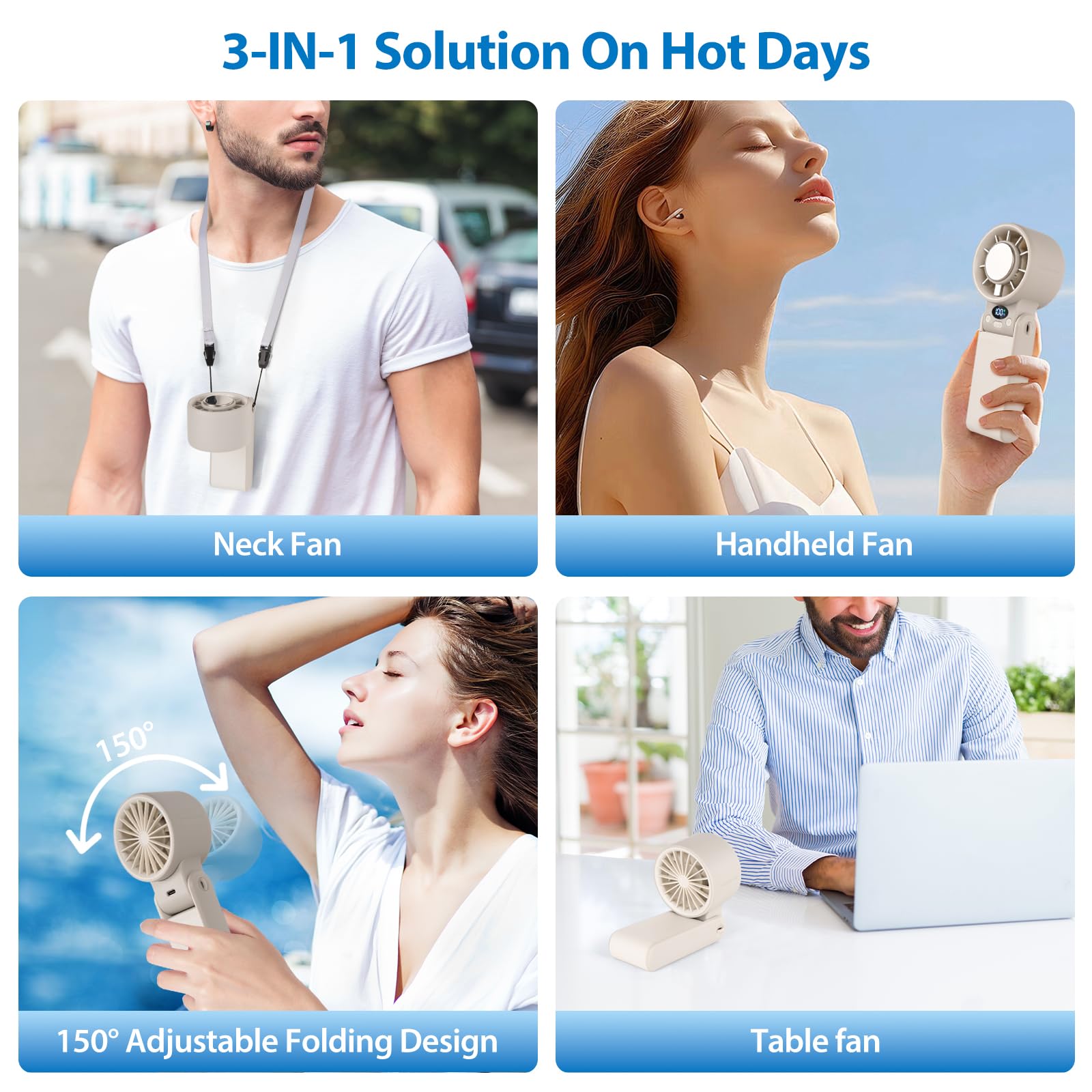 High-power mini fan with 150° adjustment and 199 wind settings for cooling versatility Koospark