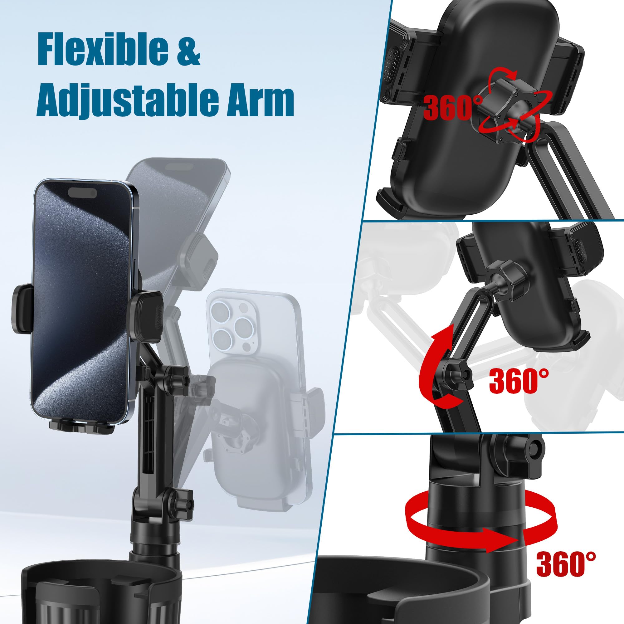 Sagruila Phone Holders For Your Car Cupholder, Car Cell Phone Mount With Cup Holder Expandable Base, 2 In 1 Car Phone Holder Mount, 360 Degree Rotating Neck, Fits All 4-7” Smartphones And Most Bottles, 1 Pack