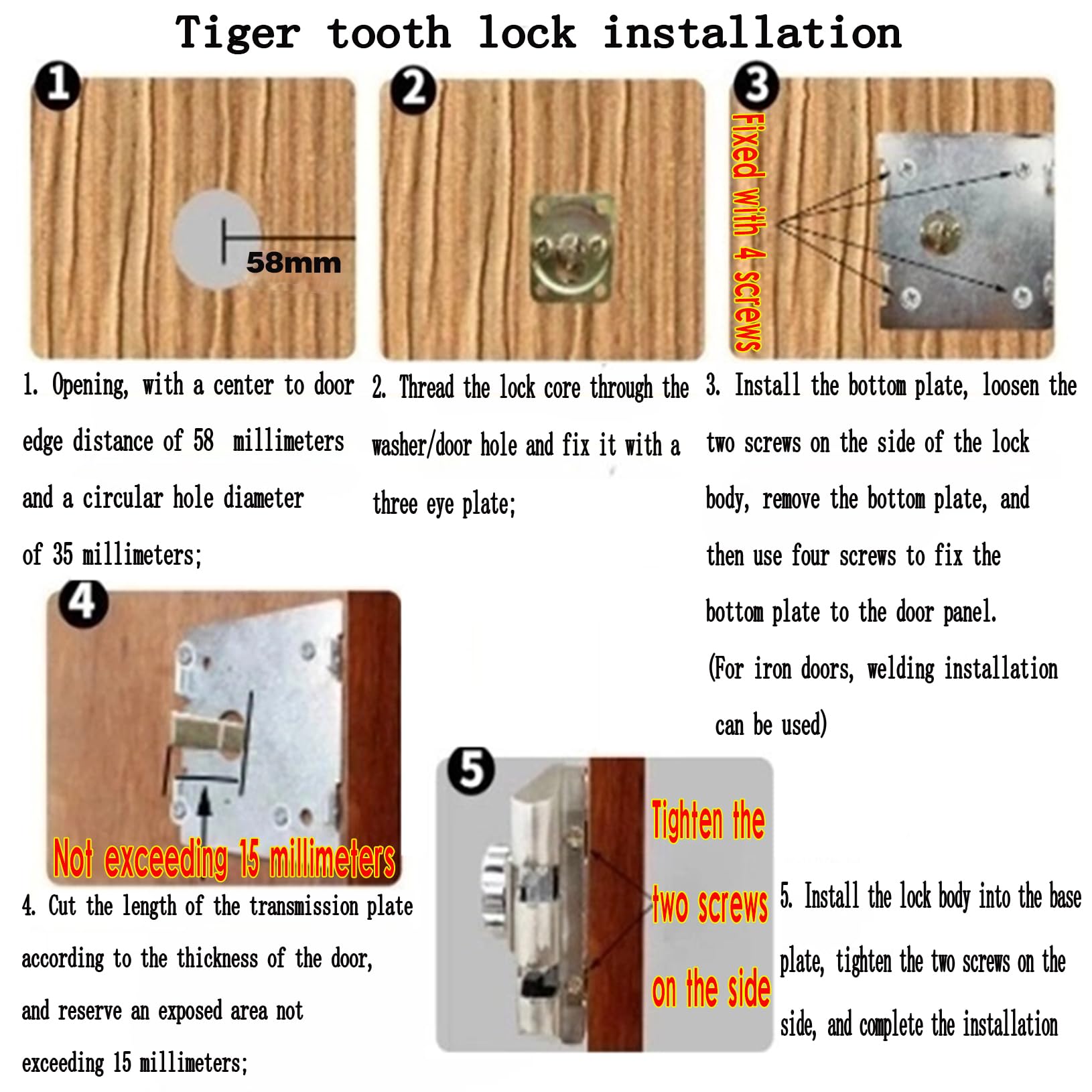 Farfellny Home Door Vertical Keyway Deadbolt Rim Locks Set,Deadlock,Single Cylinder Metal Lock,Twist-To Locking Cylinder Deadbolt Lock,With Keyed Angle And Flat Strike Inter Locking,Alloy,Silver