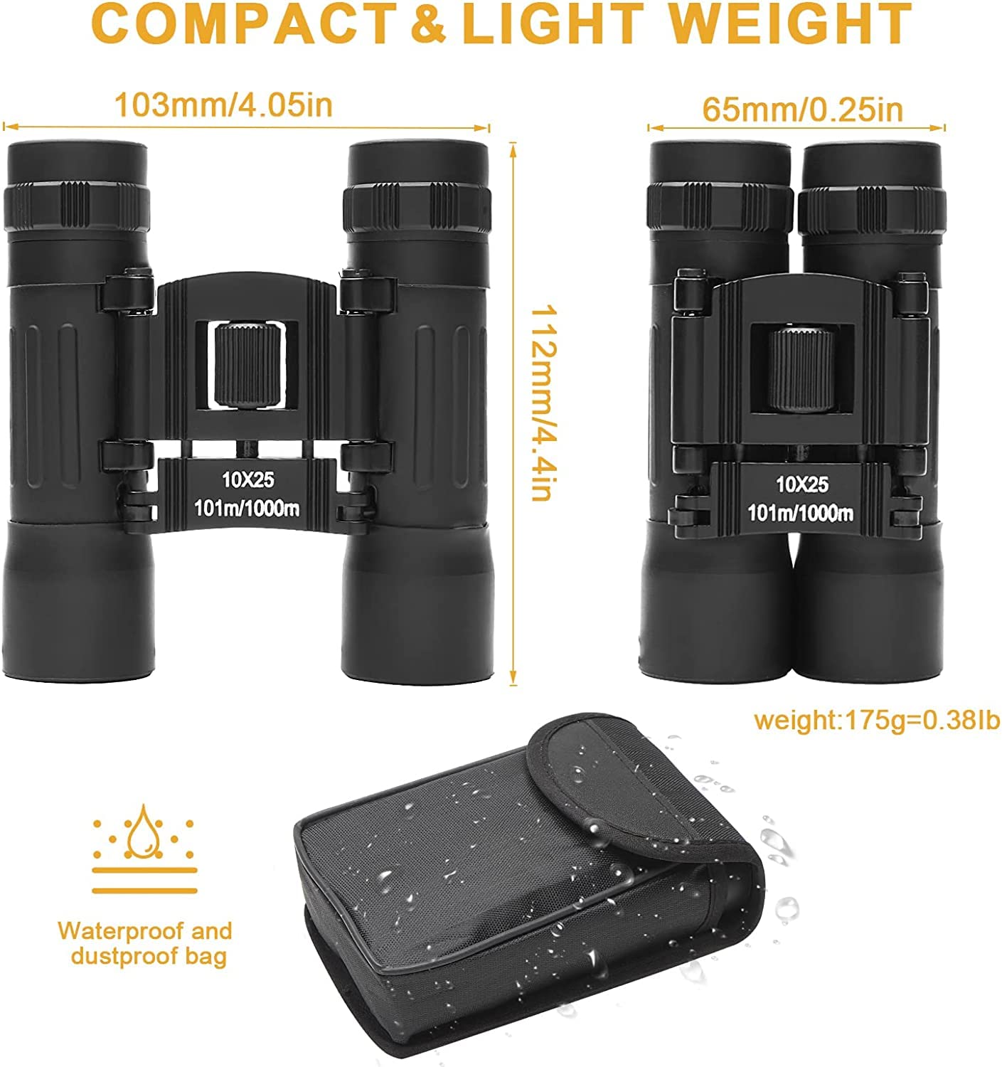 Herolland Binoculars 10X25 Compact Binoculars,Mini Lightweight Binoculars Foldable For Opera Concert, Travel, Hiking, Bird Watching, Observing Outdoor Scenery, Hunting, Climbing