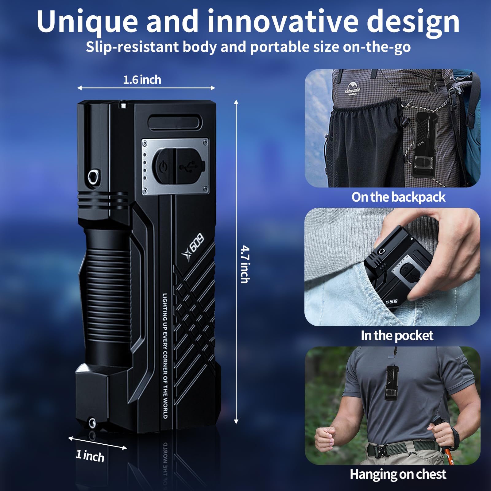Ruisiya Rechargeable Edc Flat Flashlight 3000 Lumens Dual Light Sources With Side Lights 500 Lumens Strong Light Led Flashlight, 6 Modes-Powerful, Waterproof Small Camping Flashlights For Home, Emergency
